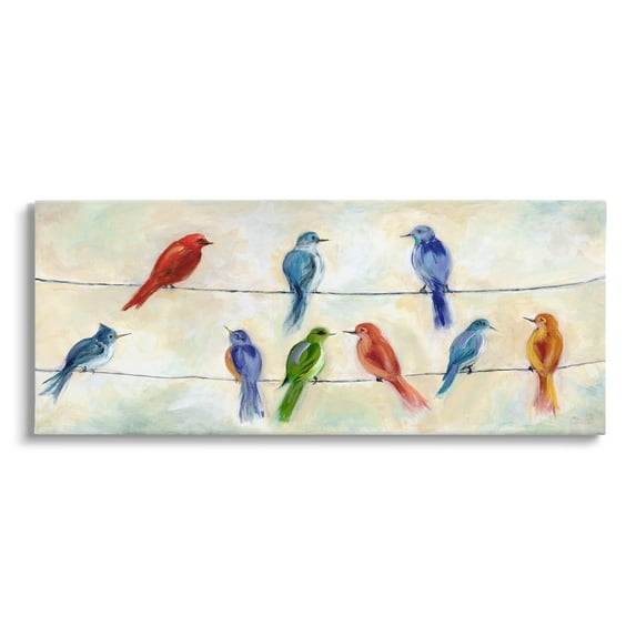 Stupell Industries Rainbow Canary Birds Sitting Wire Cloudy Day Painting Gallery-Wrapped Canvas Print Wall Art, 24x10, by Marilyn Dunlap