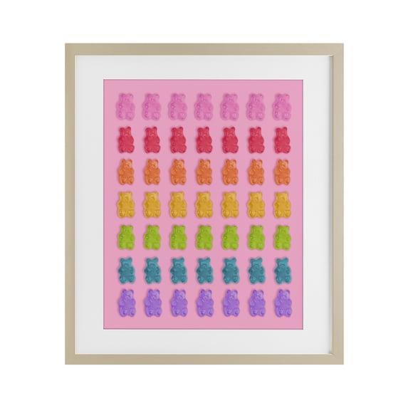 Stupell Industries Contemporary Rainbow Candy Bears on Pink Birch Framed Print Under Glass, 13 x 16, by LISH Creative