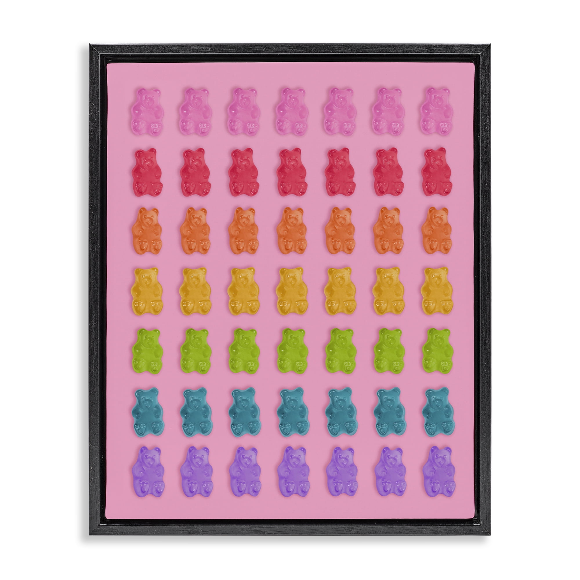Stupell Industries Rainbow Candy Bears on Pink Black Framed Floater Canvas Wall Art, design by LISH Creative