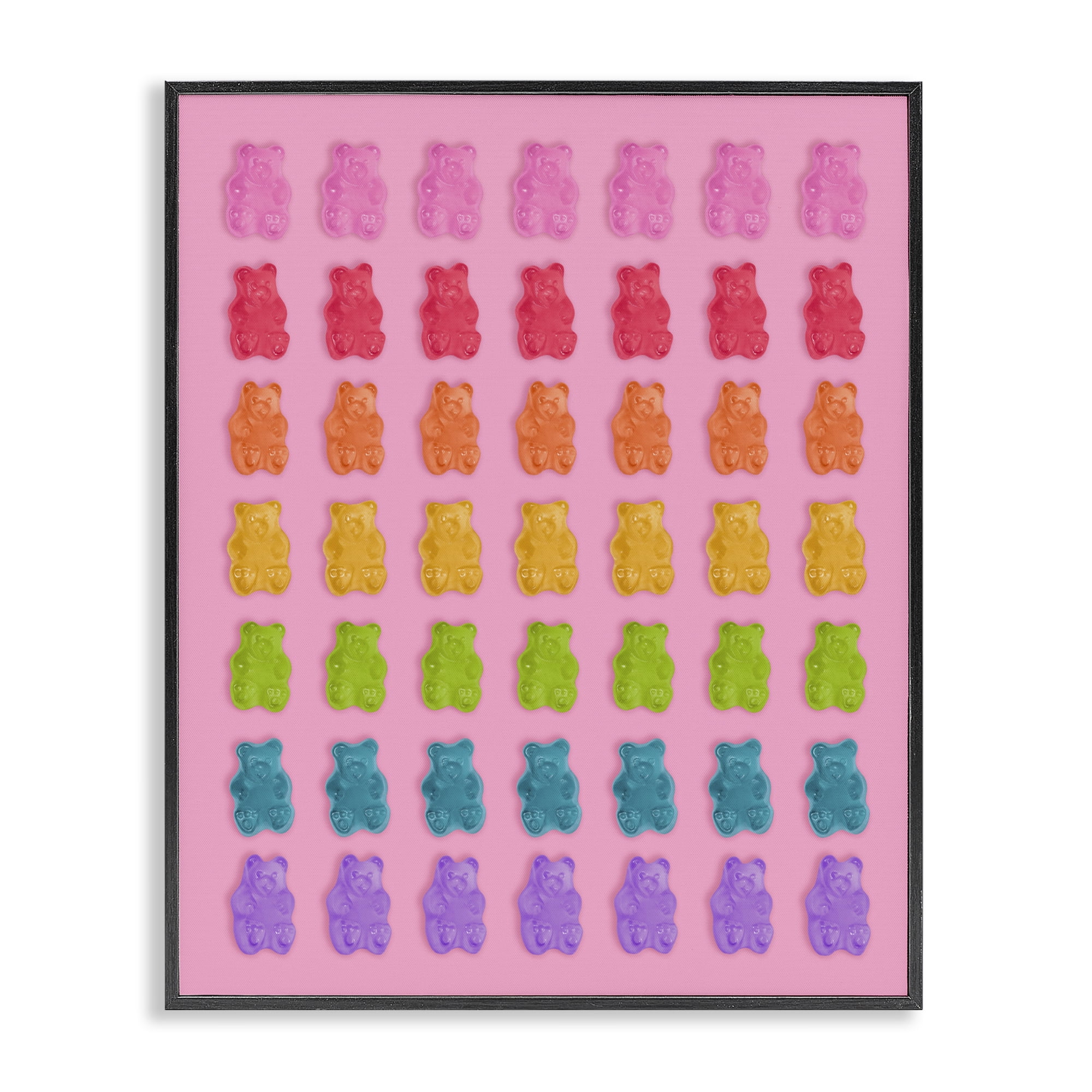 Stupell Industries Rainbow Candy Bears on Pink Black Framed Giclee Art, design by LISH Creative