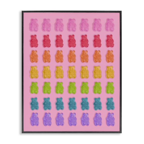 Stupell Industries Contemporary Rainbow Candy Bears on Pink Black Framed Giclee Art, 24 x 30, by LISH Creative