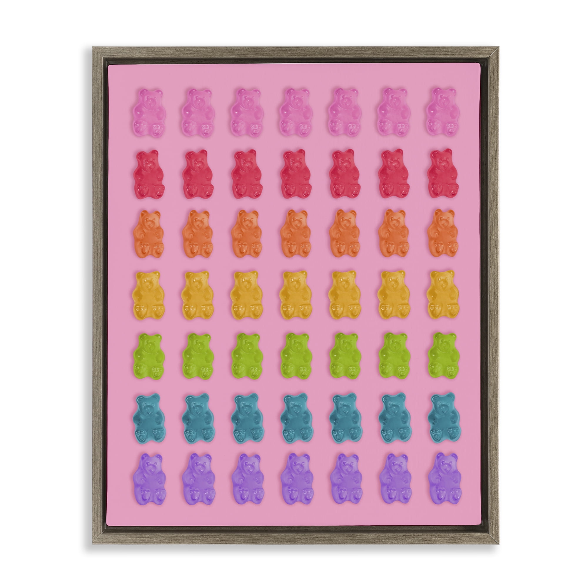 Stupell Industries Rainbow Candy Bears on Pink Brown Framed Floater Canvas Wall Art, design by LISH Creative