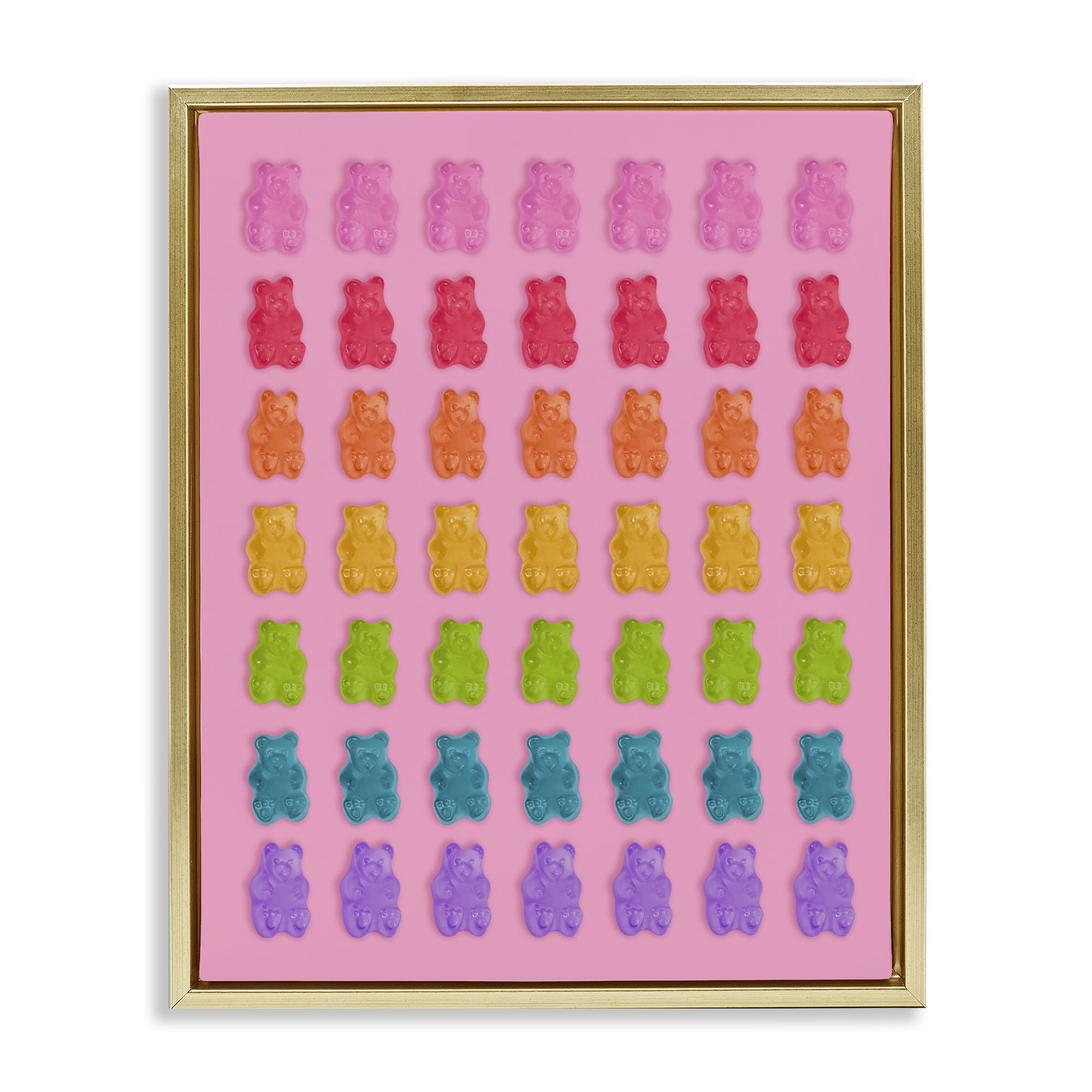 Stupell Industries Rainbow Candy Bears on Pink Gold Framed Floater Canvas Wall Art, design by LISH Creative