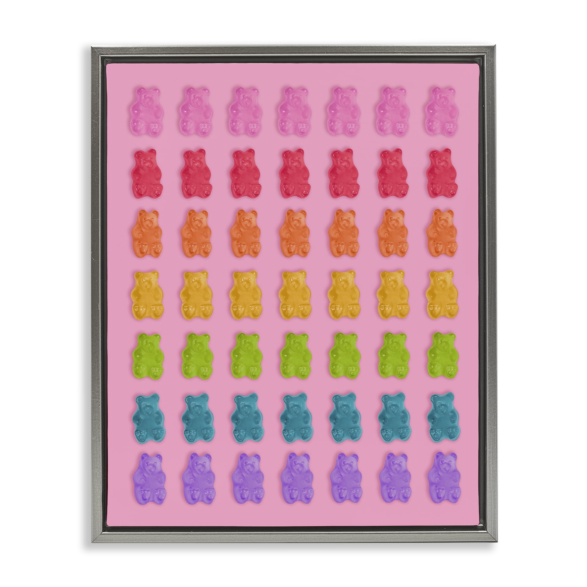 Stupell Industries Rainbow Candy Bears on Pink Gray Framed Floater Canvas Wall Art, design by LISH Creative