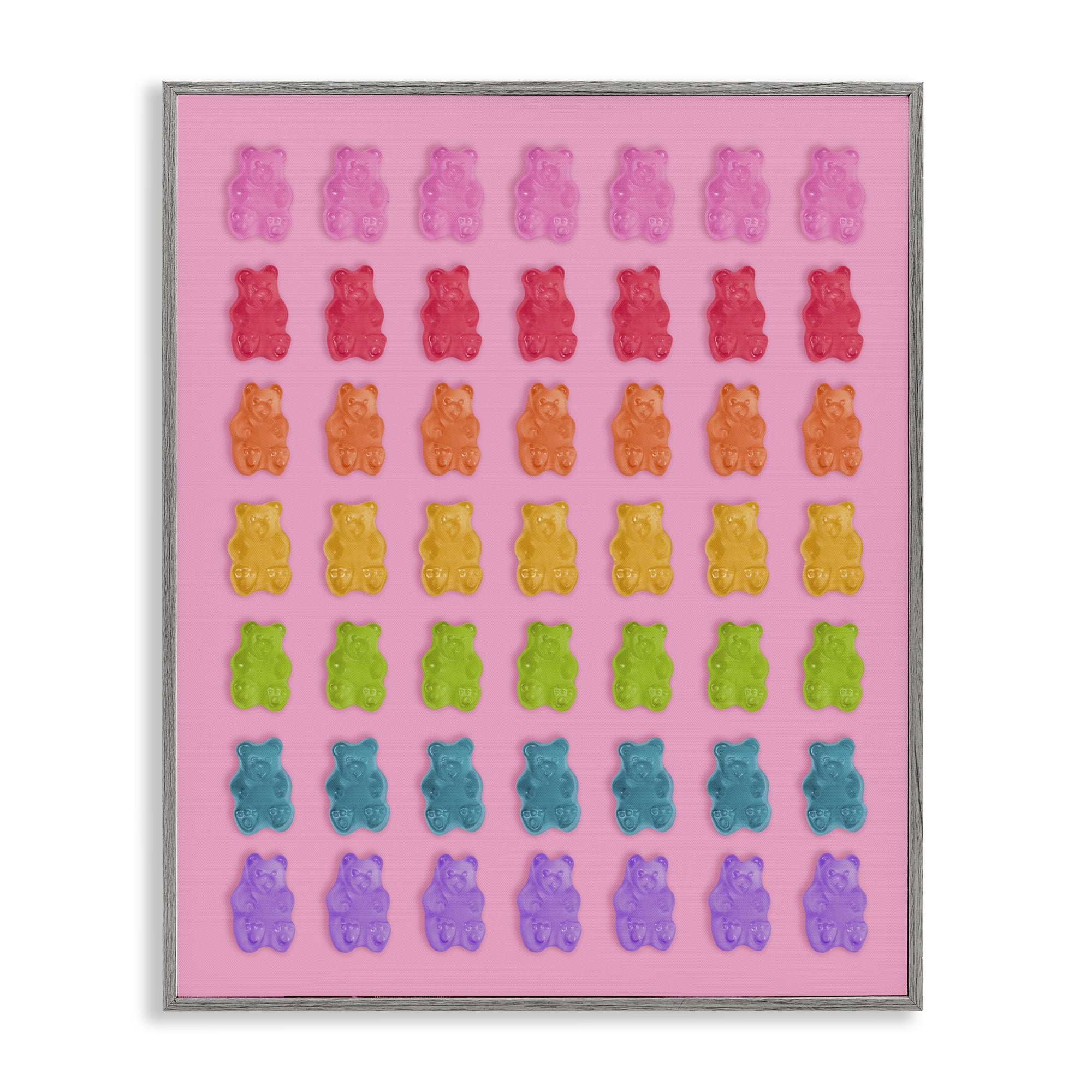 Stupell Industries Rainbow Candy Bears on Pink Gray Framed Giclee Art, design by LISH Creative