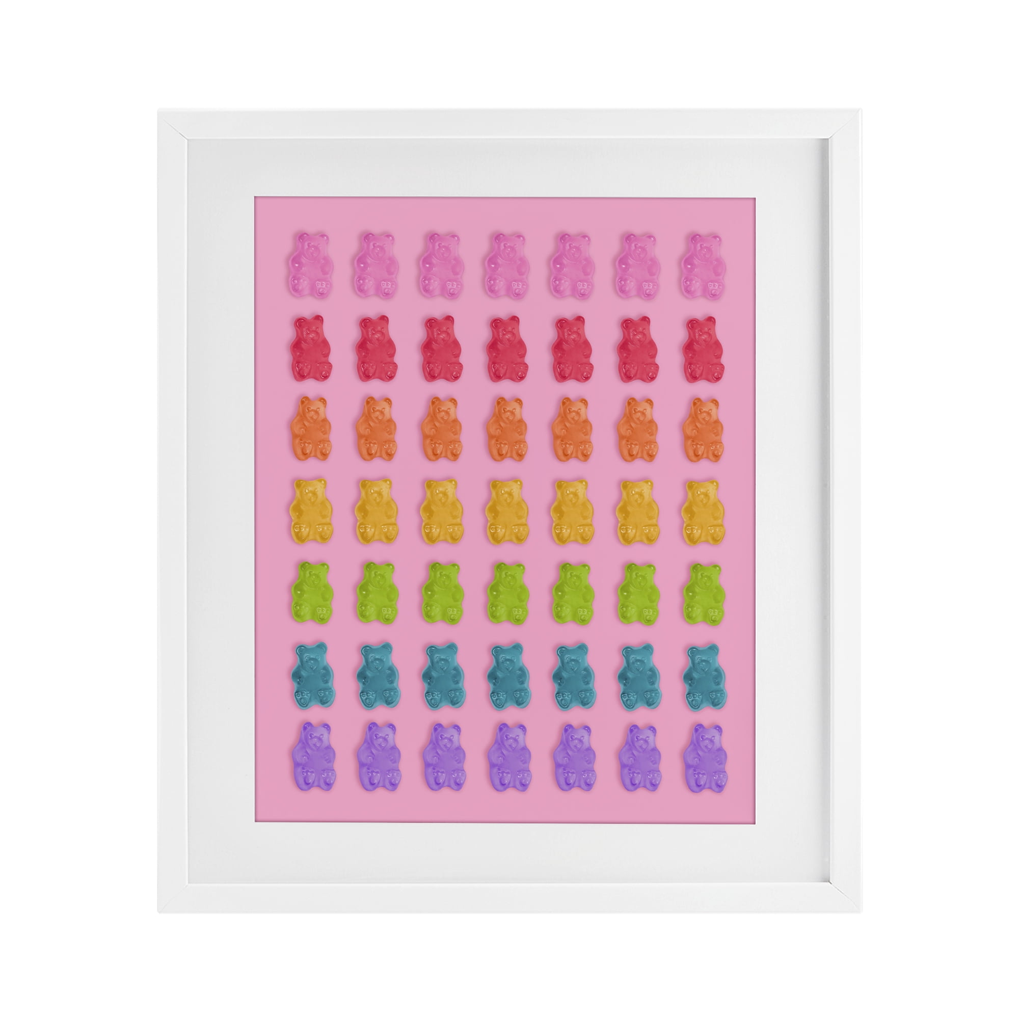 Stupell Industries Rainbow Candy Bears on Pink White Framed Print Under Glass, design by LISH Creative