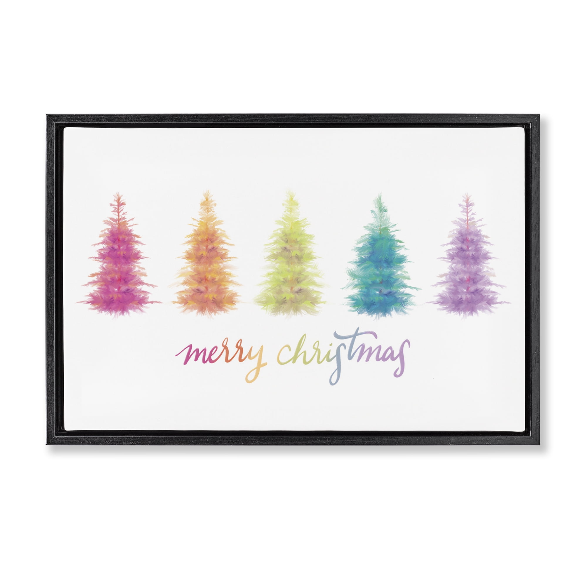 Stupell Industries Rainbow Christmas Trees Holiday Painting Black Floater Framed Art Print Wall Art, 31 x 21