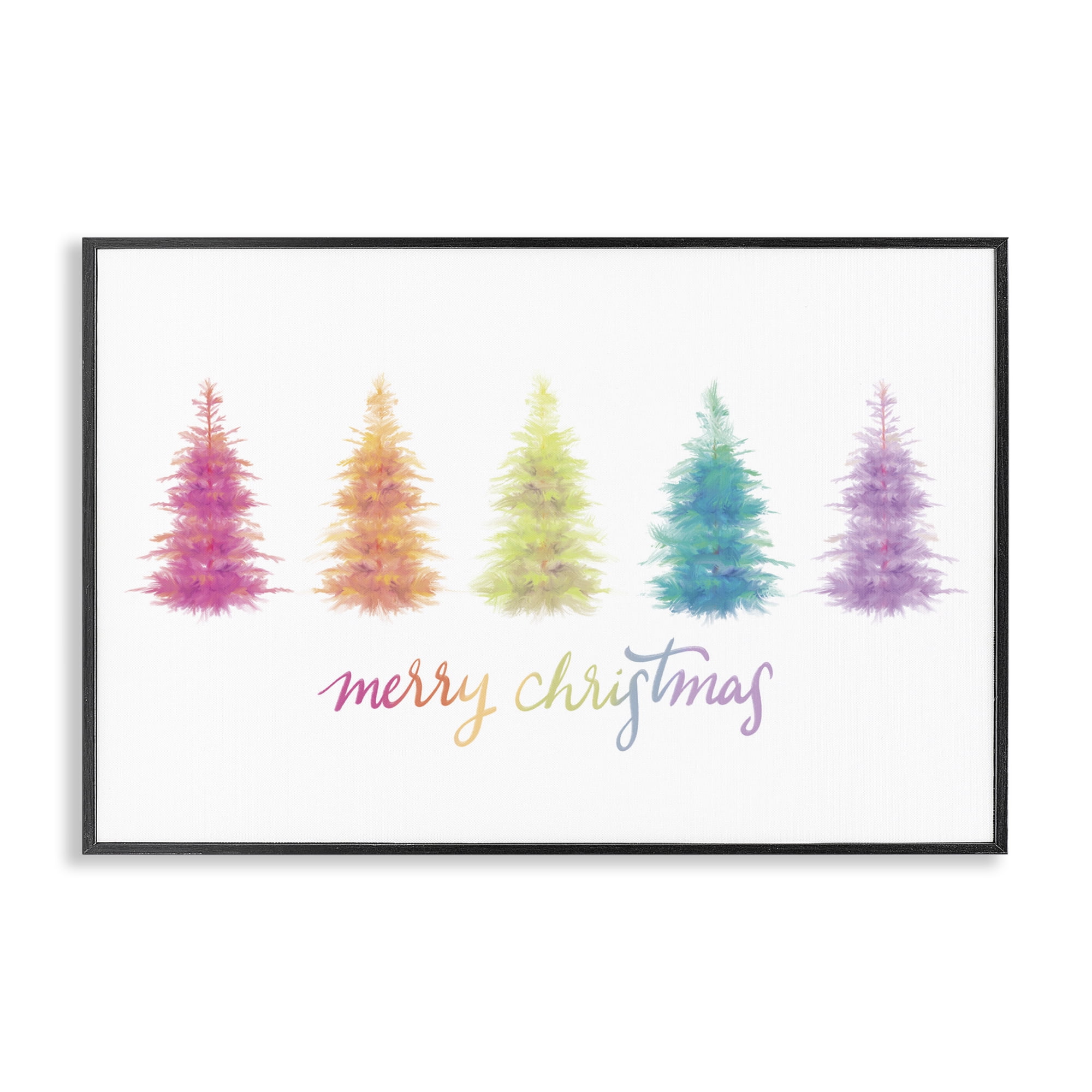 Stupell Industries Rainbow Christmas Trees Holiday Painting Black Framed Art Print Wall Art, 24 x 16