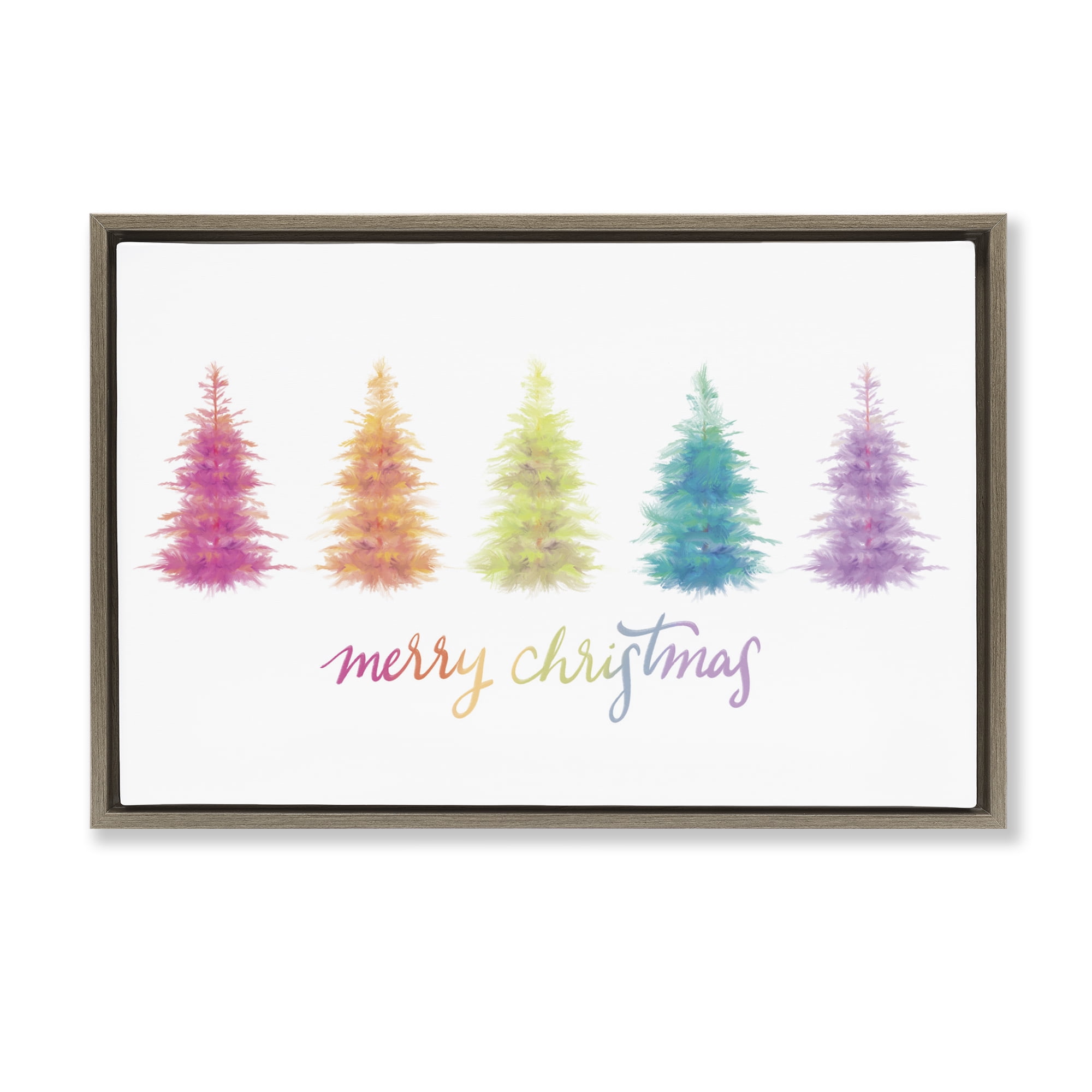 Stupell Industries Rainbow Christmas Trees Holiday Painting Brown Floater Framed Art Print Wall Art, 25 x 17