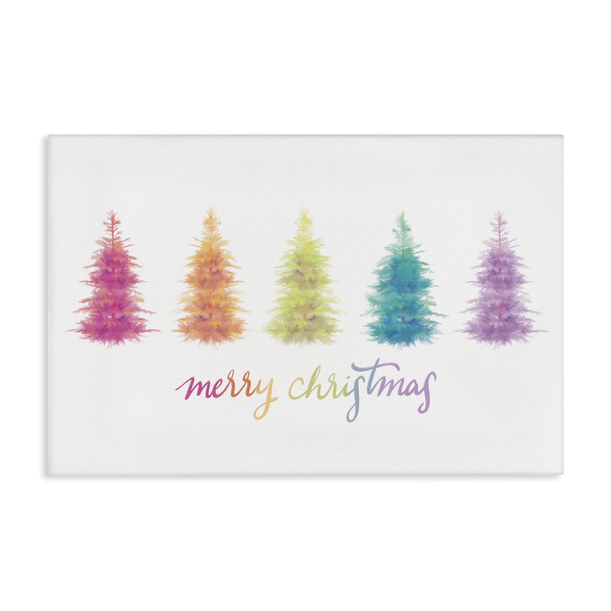 Stupell Industries Rainbow Christmas Trees Holiday Painting Gallery Wrapped Canvas Art Print Wall Art, 45 x 30