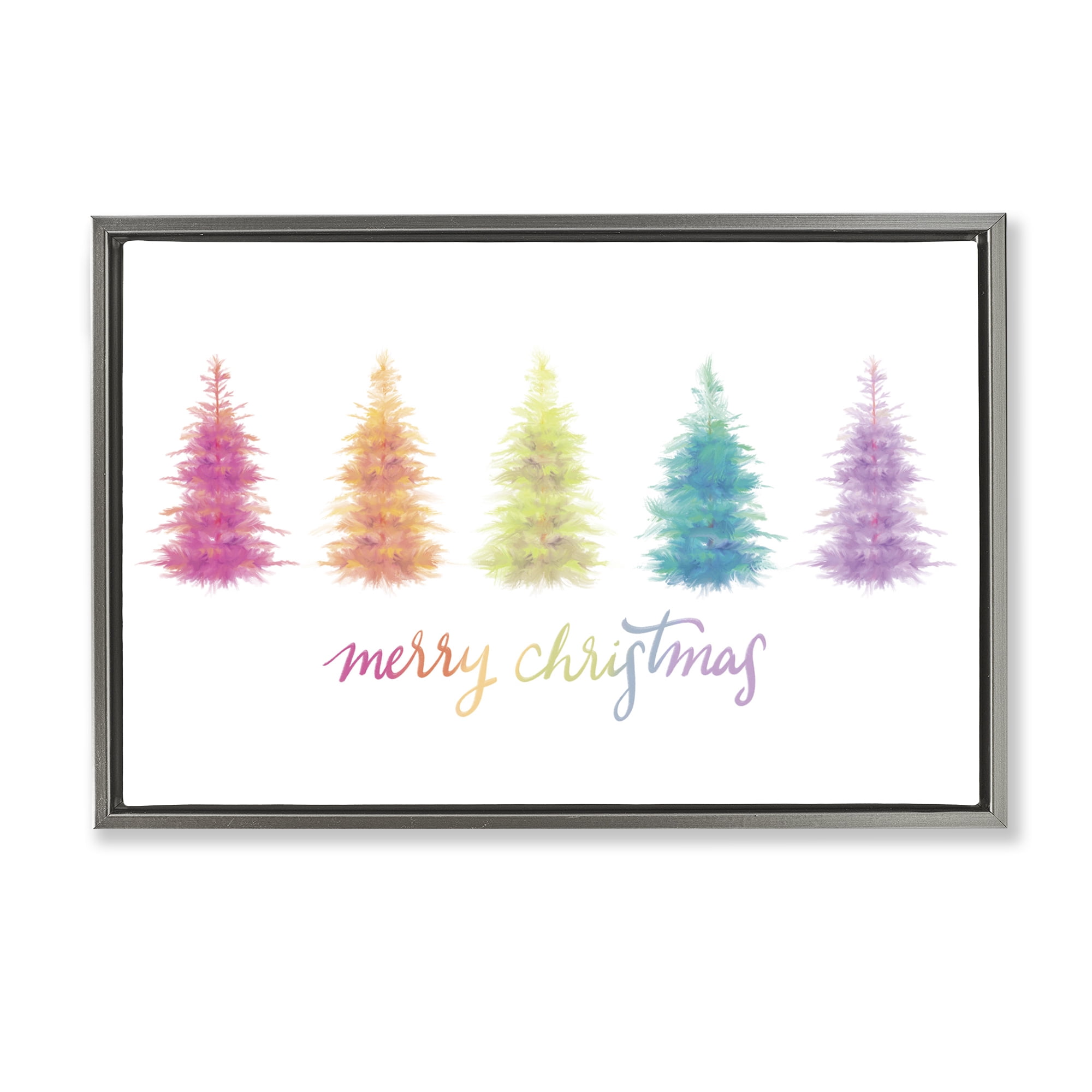 Stupell Industries Rainbow Christmas Trees Holiday Painting Gray Floater Framed Art Print Wall Art, 25 x 17