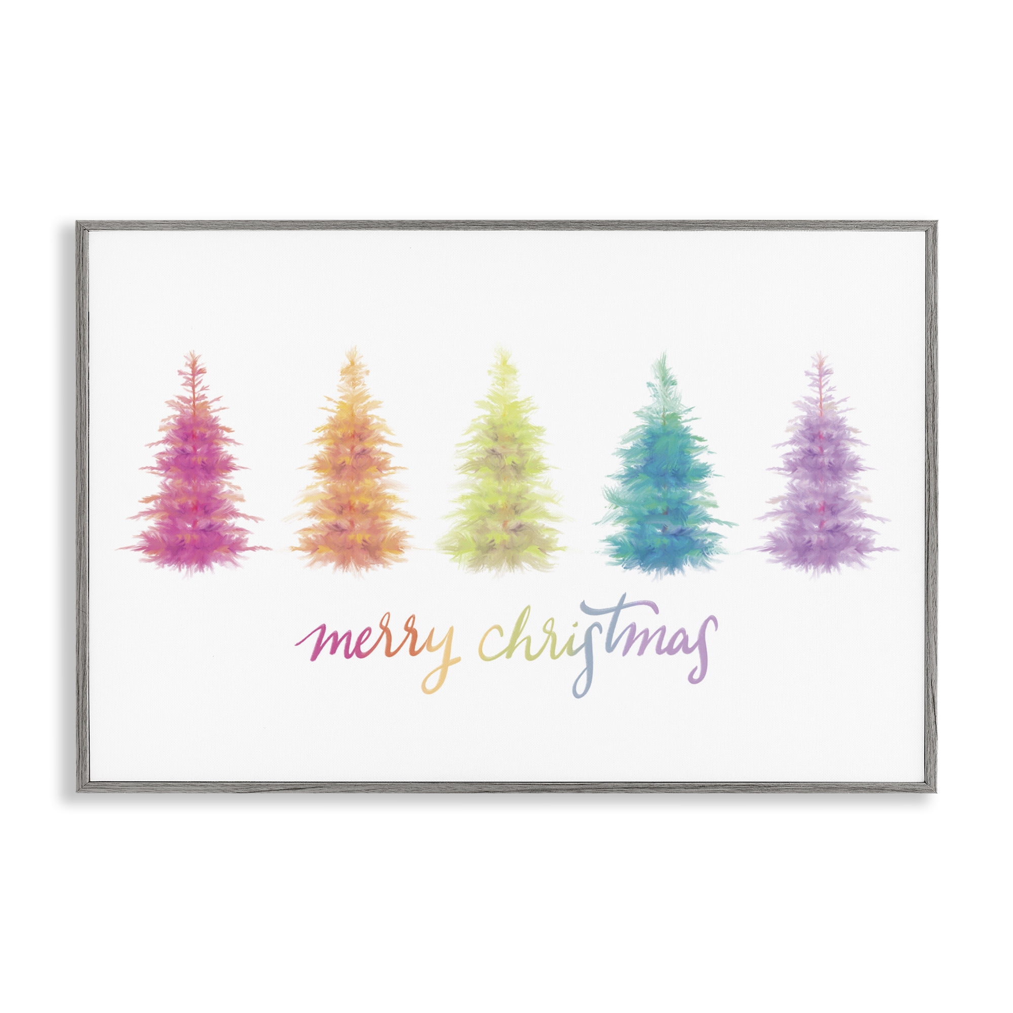 Stupell Industries Rainbow Christmas Trees Holiday Painting Gray Framed Art Print Wall Art, 18 x 12