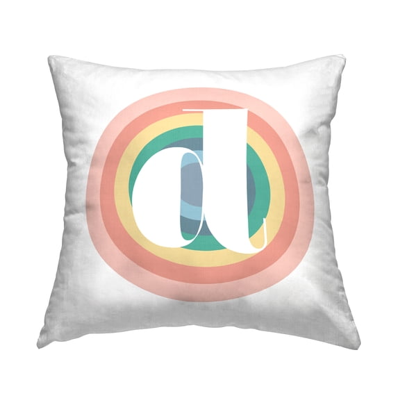 Stupell Industries Rainbow Circle Letter D Square Decorative Printed Throw Pillow, 18 x 18