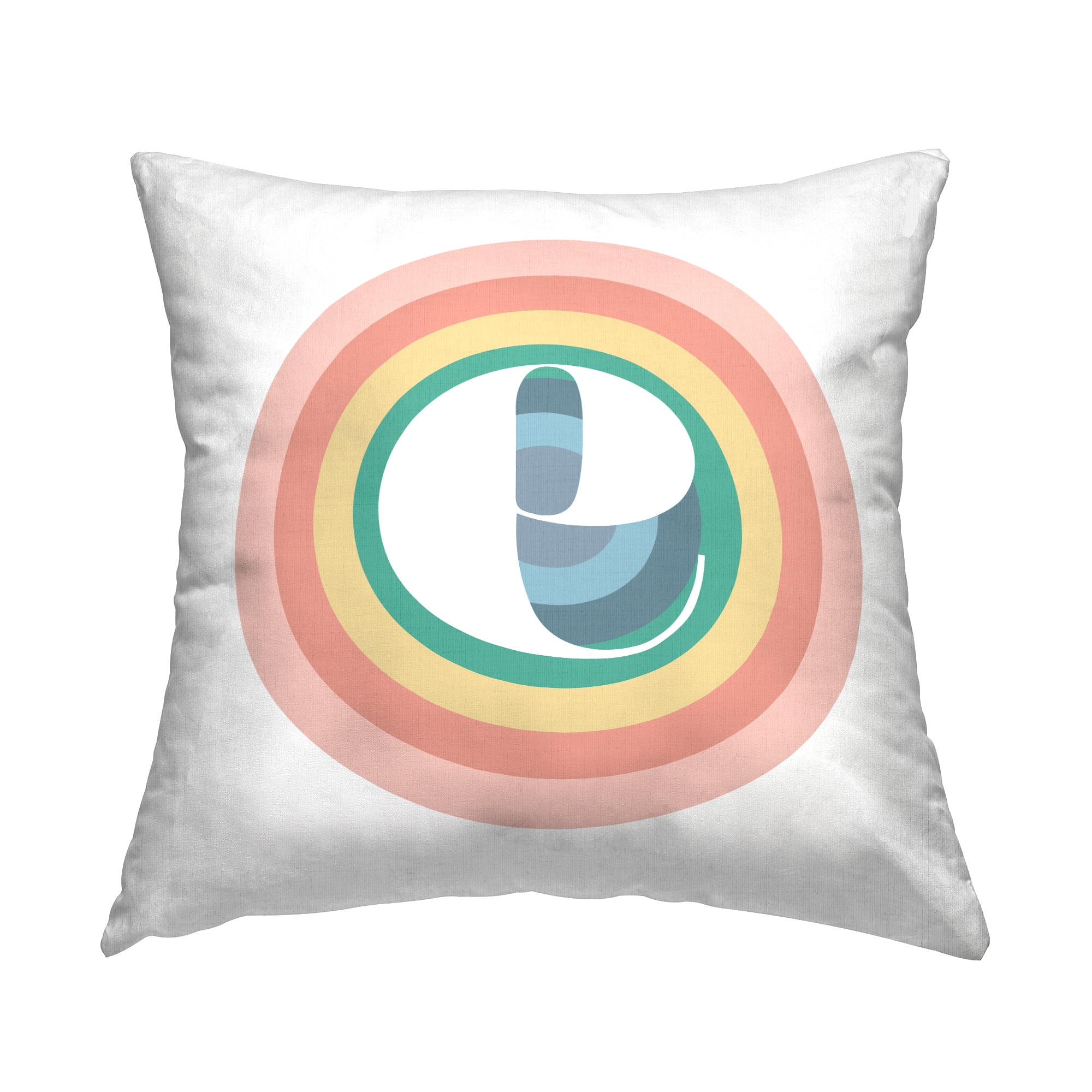 Stupell Industries Rainbow Circle Letter E Square Decorative Printed Throw Pillow, 18 x 18