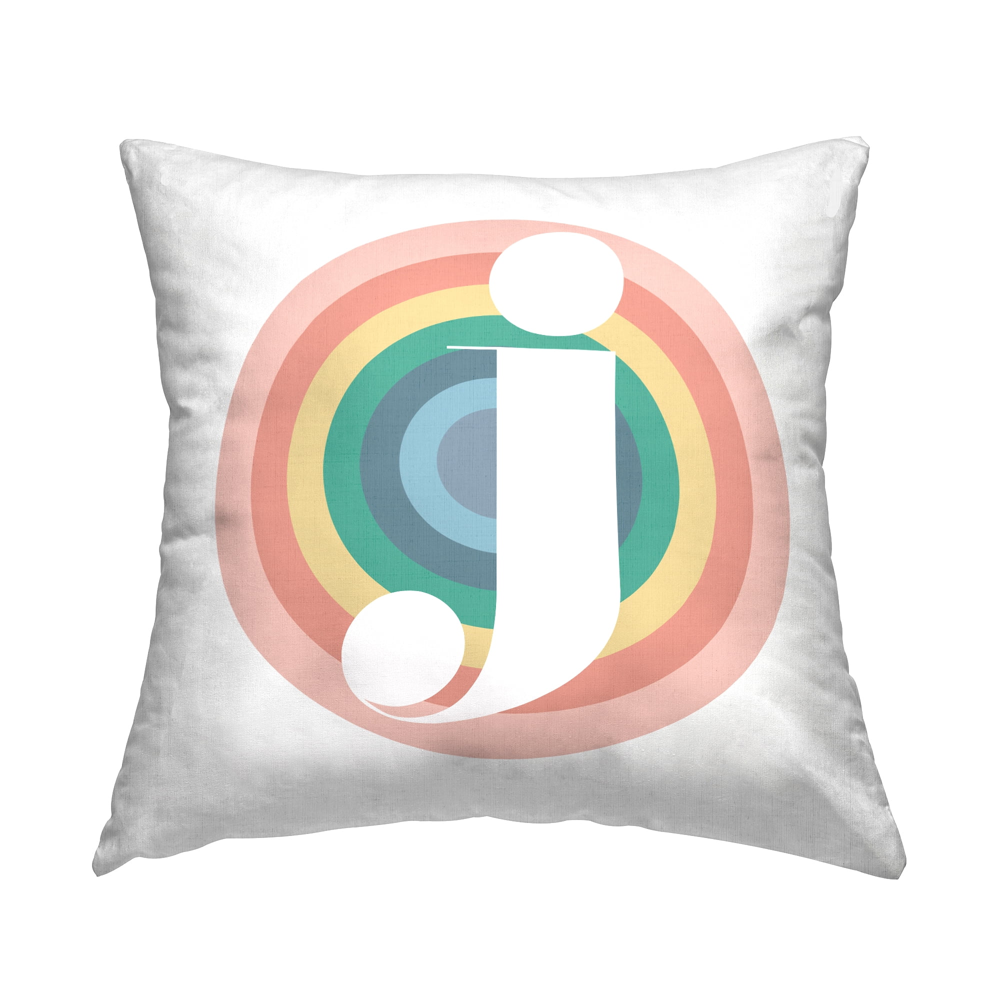 Stupell Industries Rainbow Circle Letter J Square Decorative Printed Throw Pillow, 18 x 18