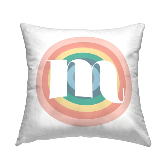 Stupell Industries Rainbow Circle Letter M Square Decorative Printed Throw Pillow, 18 x 18