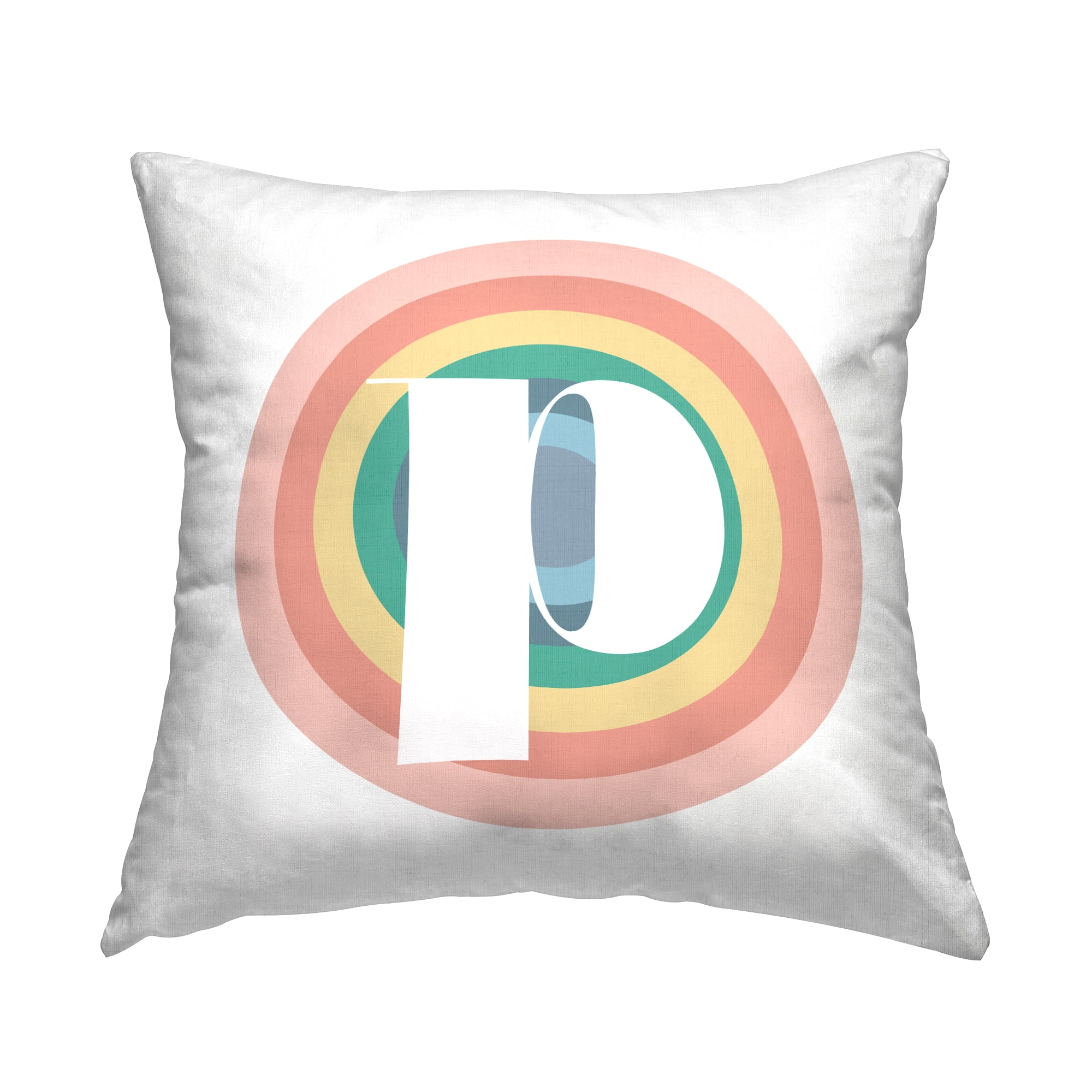 Stupell Industries Rainbow Circle Letter P Square Decorative Printed Throw Pillow, 18 x 18