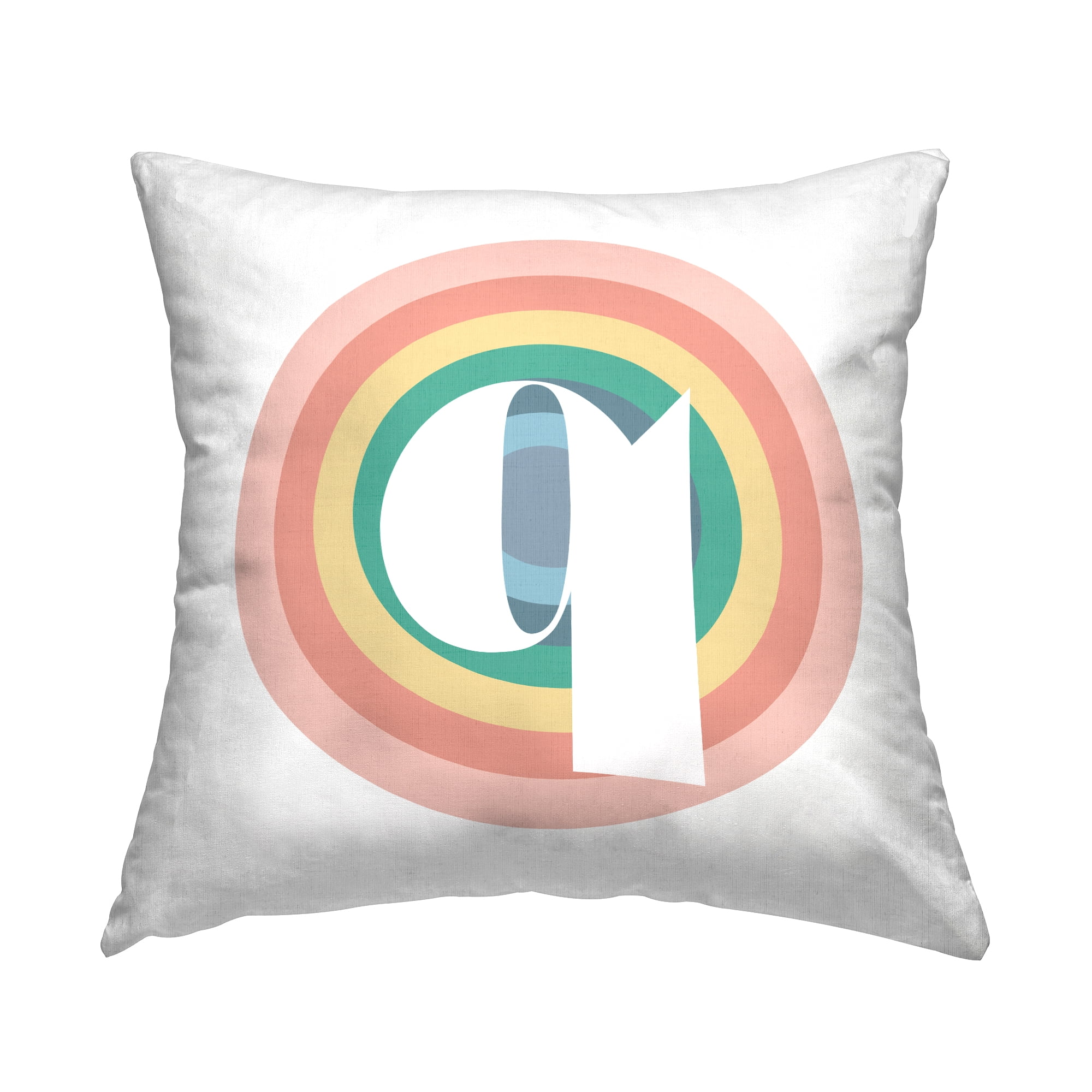 Stupell Industries Rainbow Circle Letter Q Square Decorative Printed Throw Pillow, 18 x 18