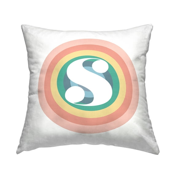 Stupell Industries Rainbow Circle Letter S Square Decorative Printed Throw Pillow, 18 x 18