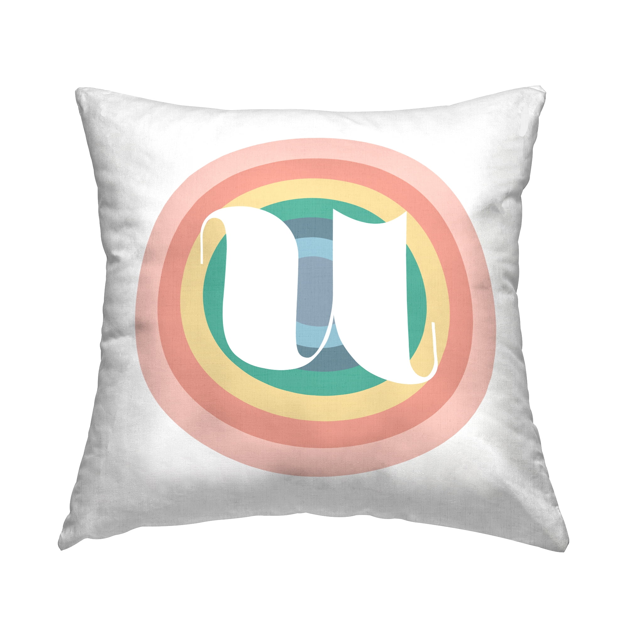 Stupell Industries Rainbow Circle Letter U Square Decorative Printed Throw Pillow, 18 x 18