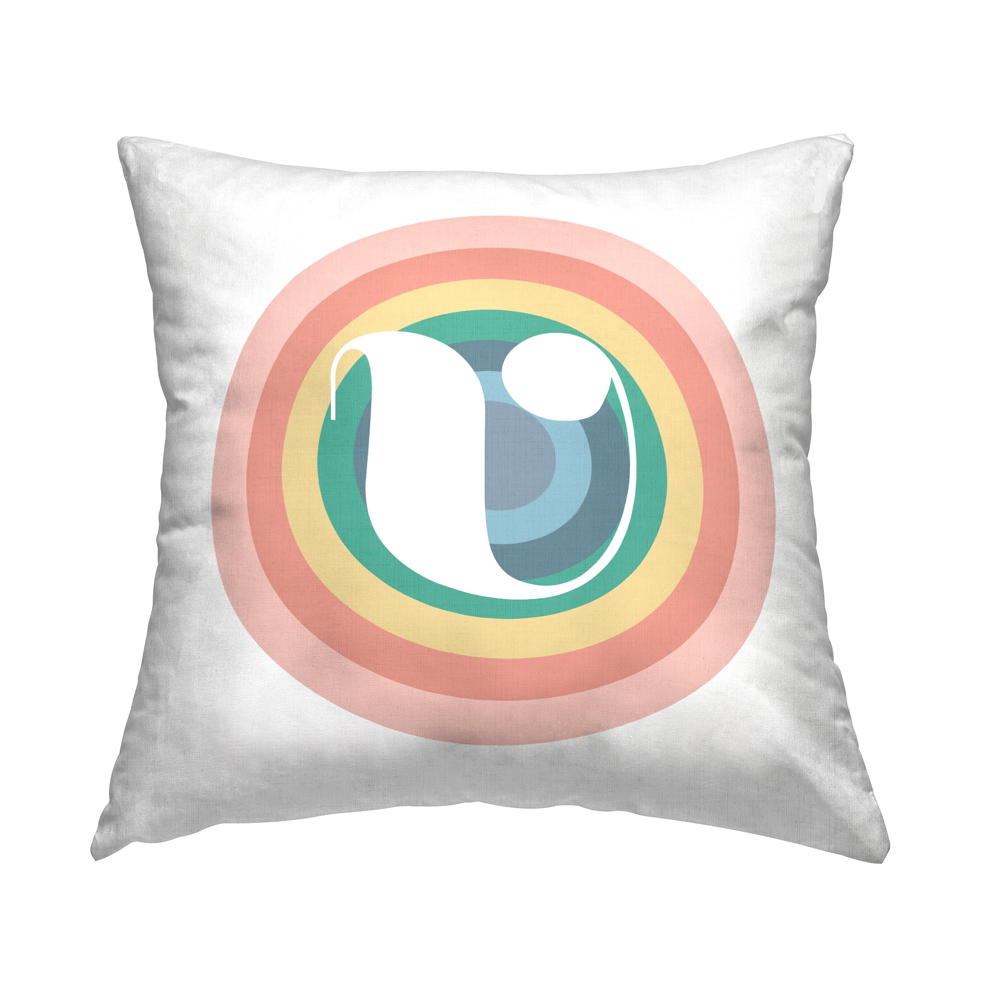 Stupell Industries Rainbow Circle Letter V Square Decorative Printed Throw Pillow, 18 x 18