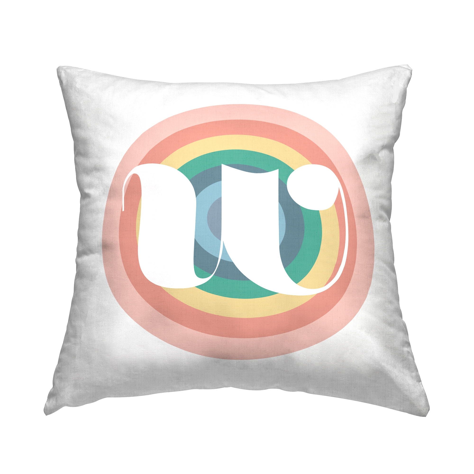 Stupell Industries Rainbow Circle Letter W Square Decorative Printed Throw Pillow, 18 x 18