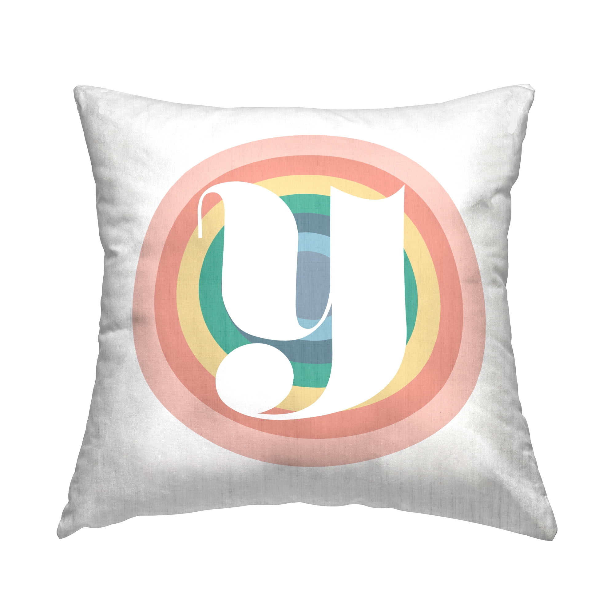 Stupell Industries Rainbow Circle Letter Y Square Decorative Printed Throw Pillow, 18 x 18