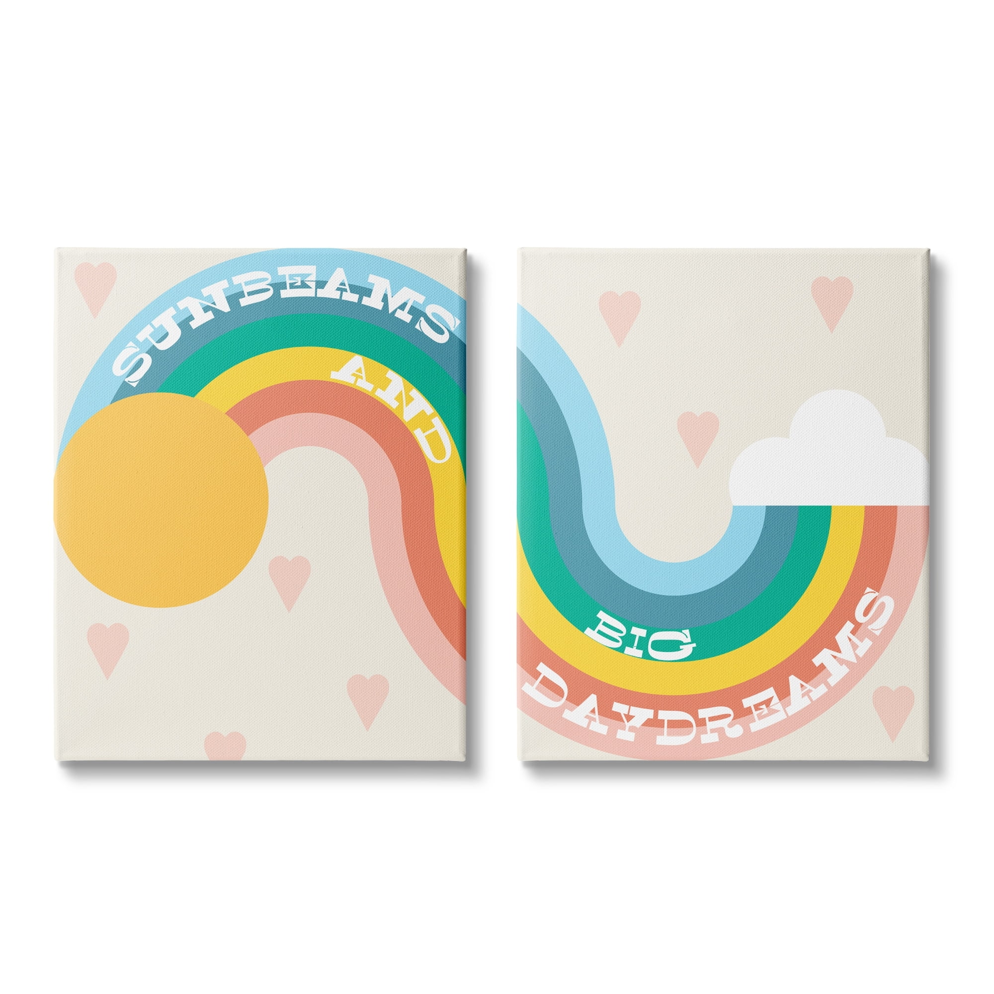 Stupell Industries Rainbow Cloud Daydream Quote Heart Patten Design Kids Painting Gallery-Wrapped Canvas Print Wall Art Set of 2, 24 x 30, Design by Daphne Polselli