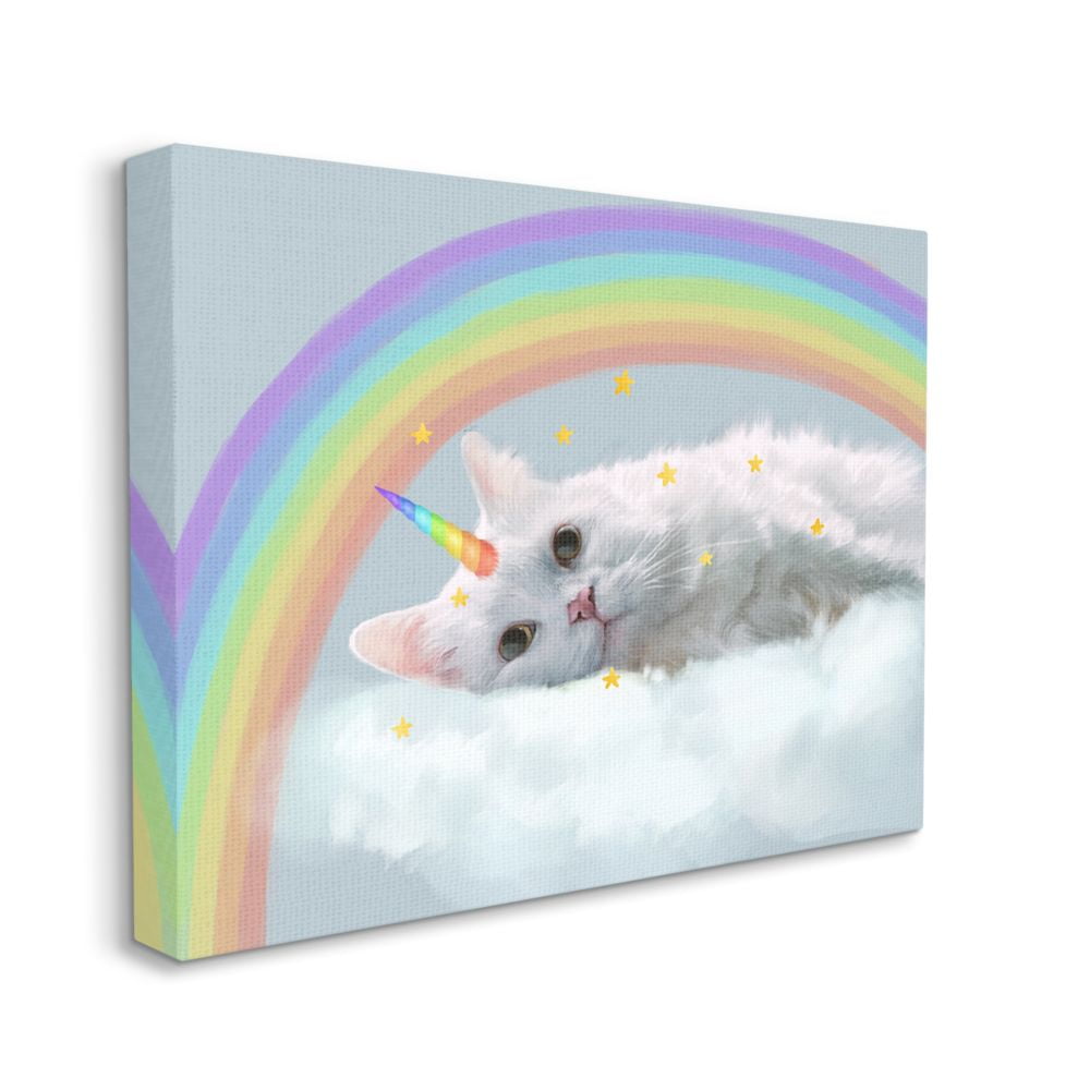 Stupell Industries Rainbow Cloud Fantasy Cat Feline Unicorn in Clouds Canvas Wall Art Design by Ziwei Li, 30" x 40"