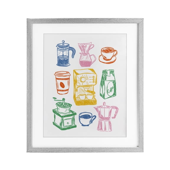 Stupell Industries Rainbow Coffee Icon Gray Framed Print Under Glass design by JJ Design House LLC, 16 x 13