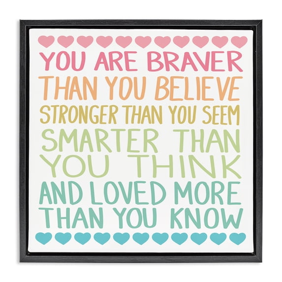 Stupell Industries Rainbow Confidence Phrases Quotes and Sayings Painting Black Floater Framed Canvas Art Print Wall Art, 25 x 25