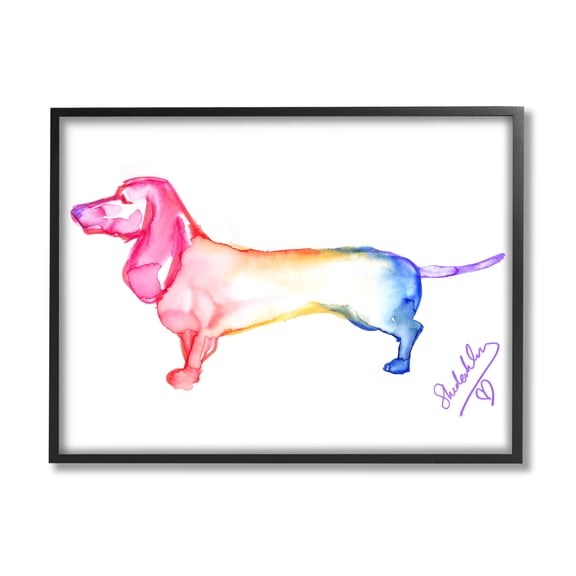 Stupell Industries Rainbow Dachshund Dog Animals & Insects Painting Black Framed Art Print Wall Art, 14 x 11