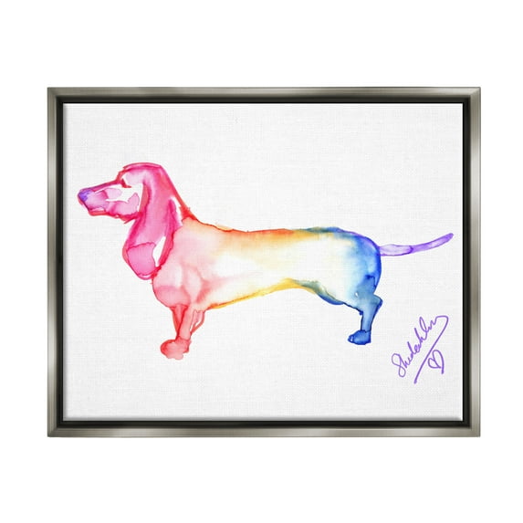 Stupell Industries Rainbow Dachshund Dog Animals & Insects Painting Gray Floater Framed Art Print Wall Art, 21 x 17