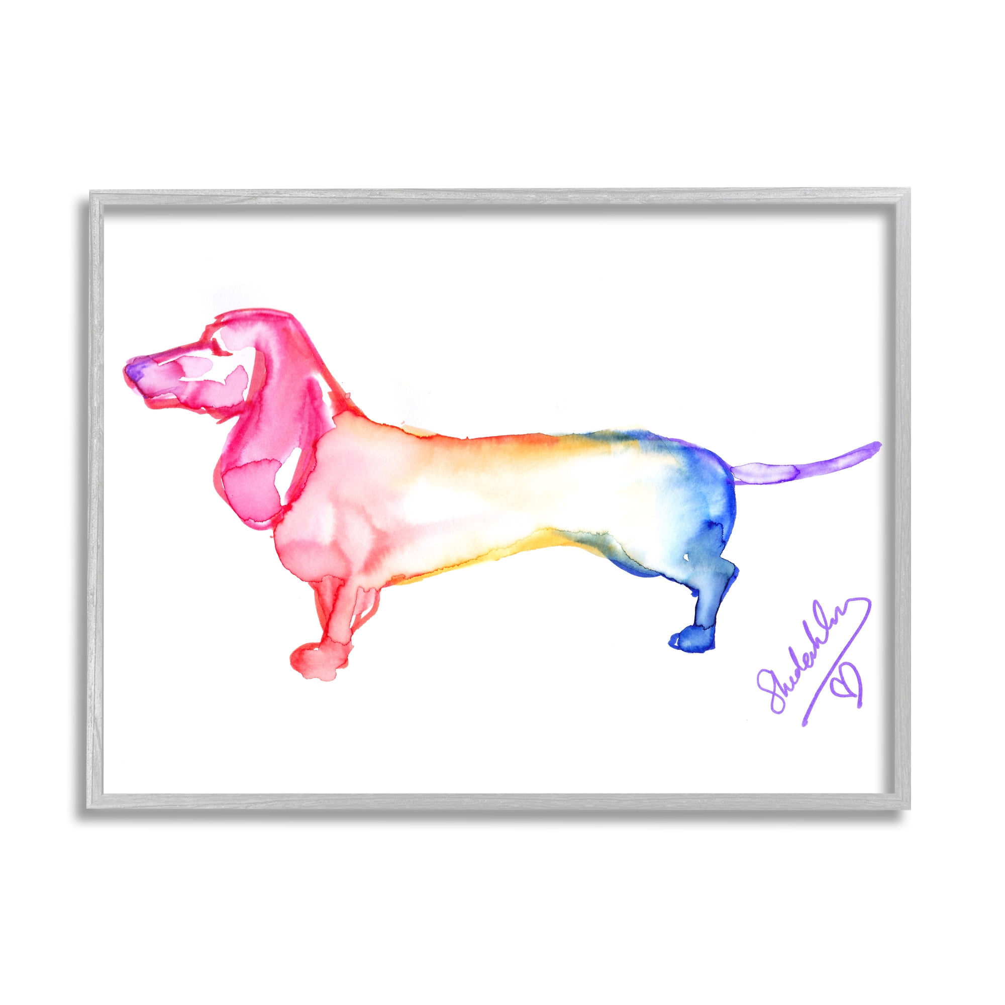 Stupell Industries Rainbow Dachshund Dog Animals & Insects Painting Gray Framed Art Print Wall Art, 30 x 24
