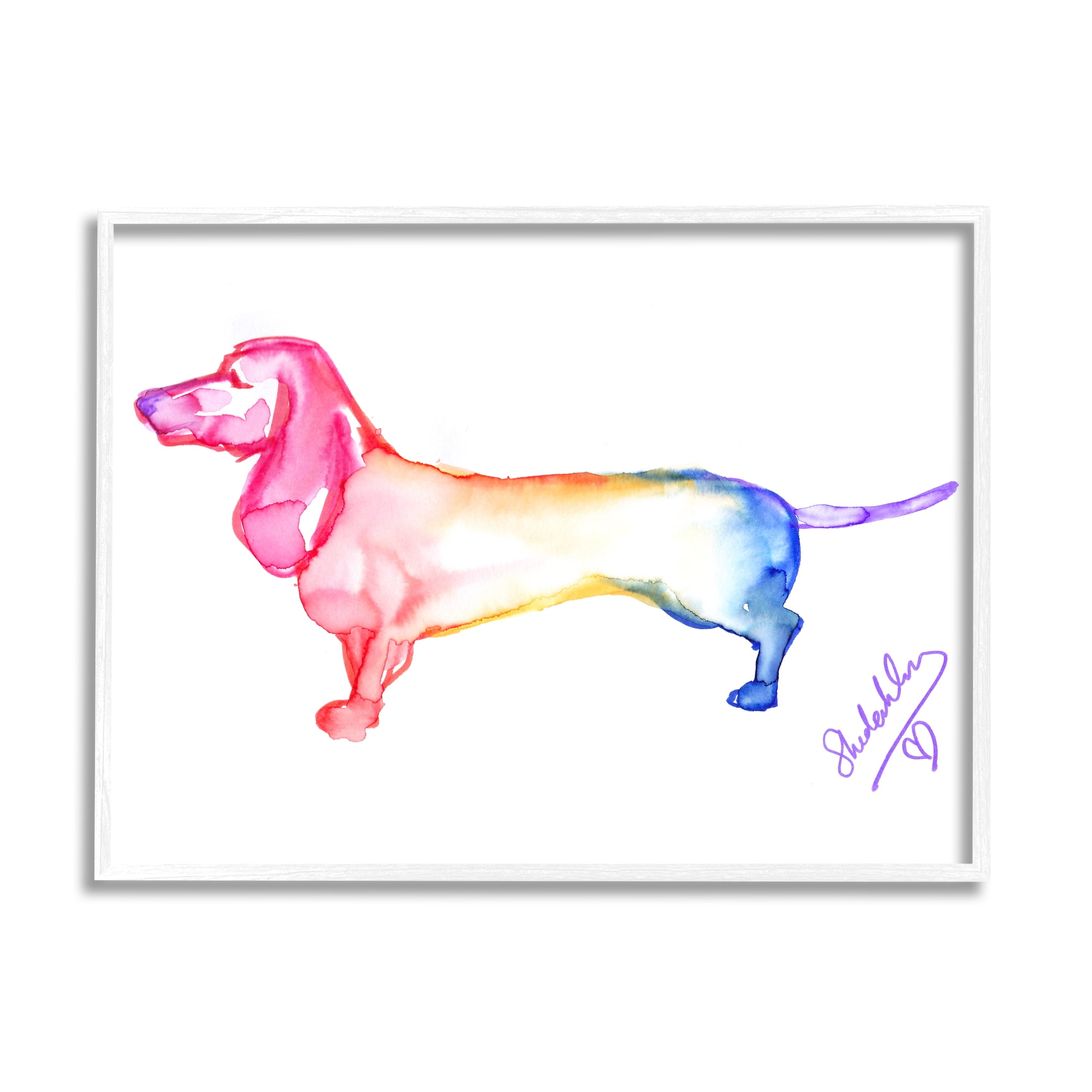 Stupell Industries Rainbow Dachshund Dog Animals & Insects Painting White Framed Art Print Wall Art, 14 x 11