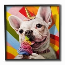 Stupell Industries Rainbow French Bulldog Unicorn Ice Cream Colorful Framed Wall Art Design by Lucia Heffernan, 12" x 12", Black Framed