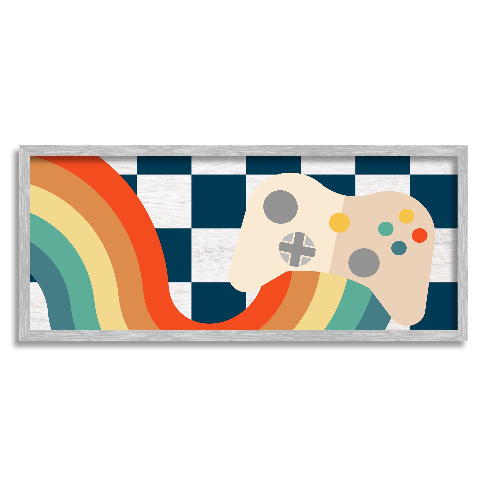 Stupell Industries Rainbow Gaming Controller Abstract Painting Gray Framed Art Print Wall Art, 24 x 10