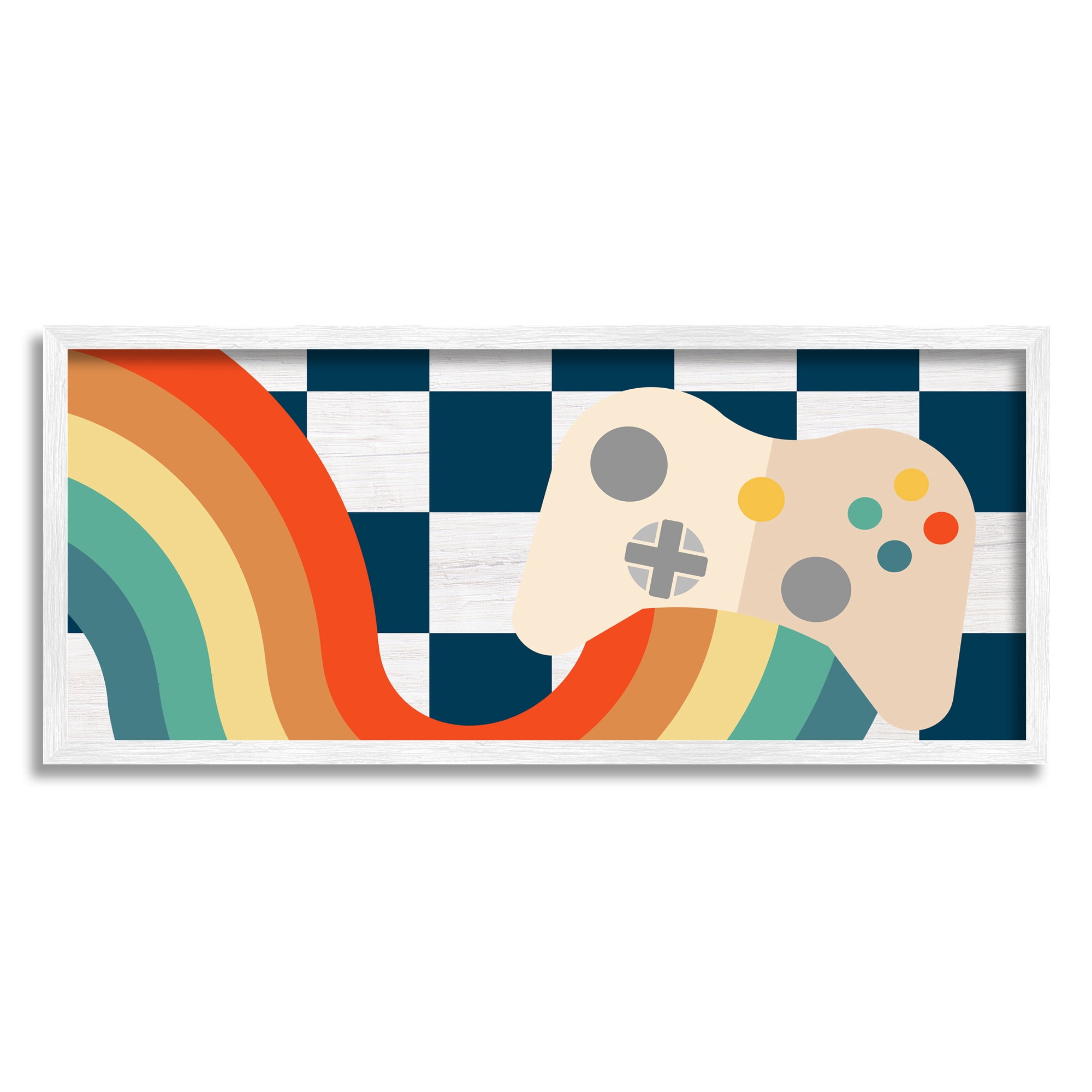 Stupell Industries Rainbow Gaming Controller Abstract Painting White Framed Art Print Wall Art, 30 x 13