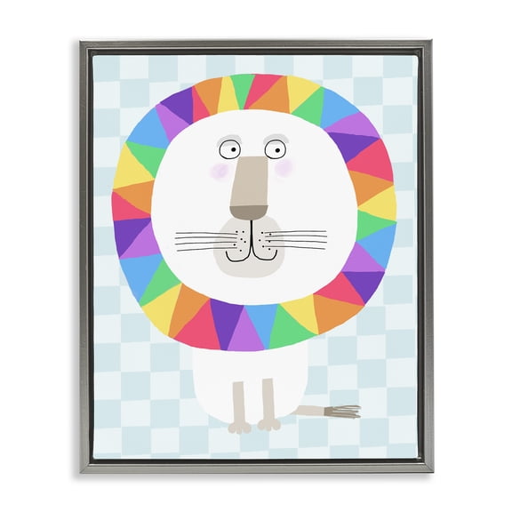 Stupell Industries Rainbow Geometric Lion Gray Framed Floater Canvas Wall Art design by Carla Daly, 21 x 17