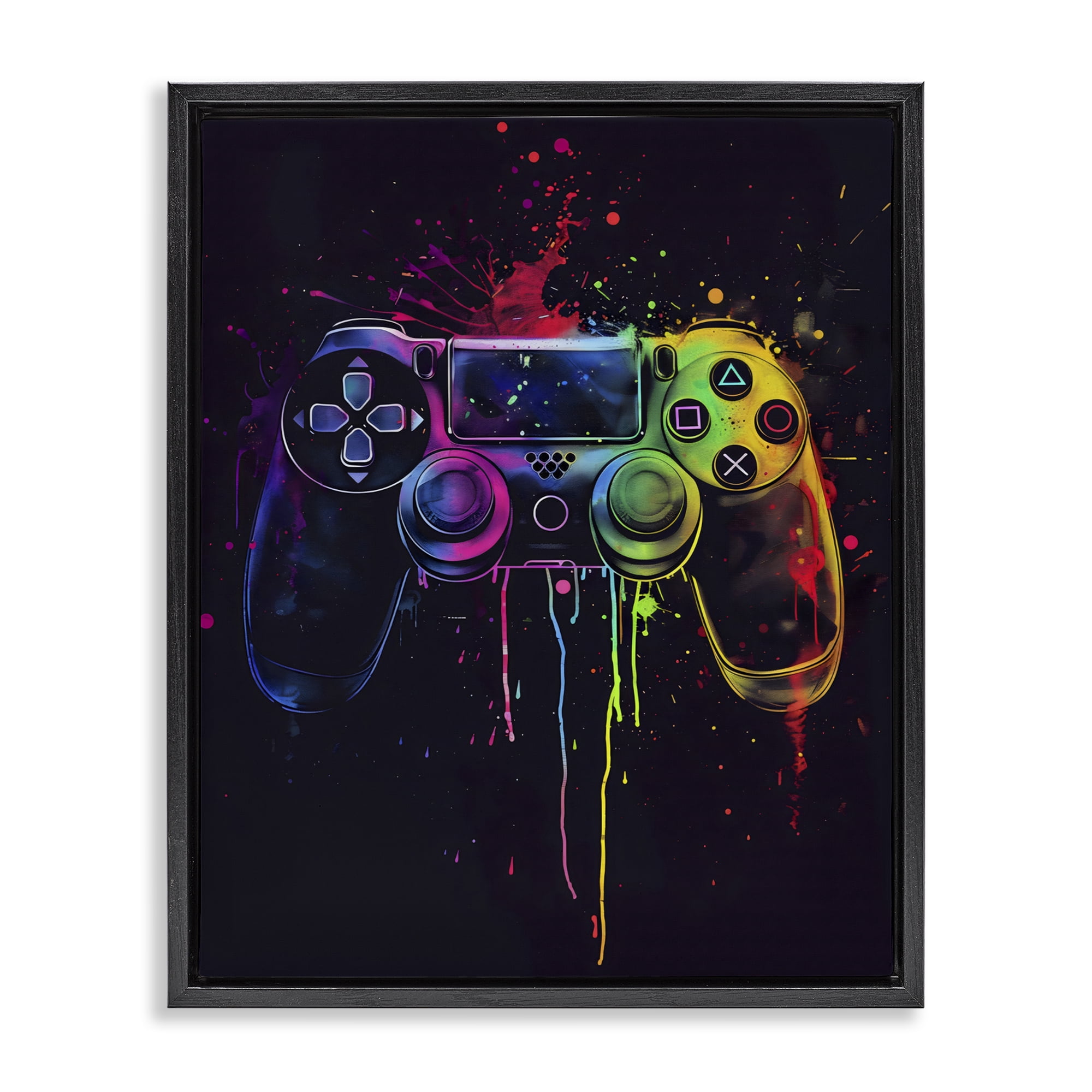 Stupell Industries Rainbow Glow Gaming Controller Black Framed Floater Canvas Wall Art, design by Creative Studio