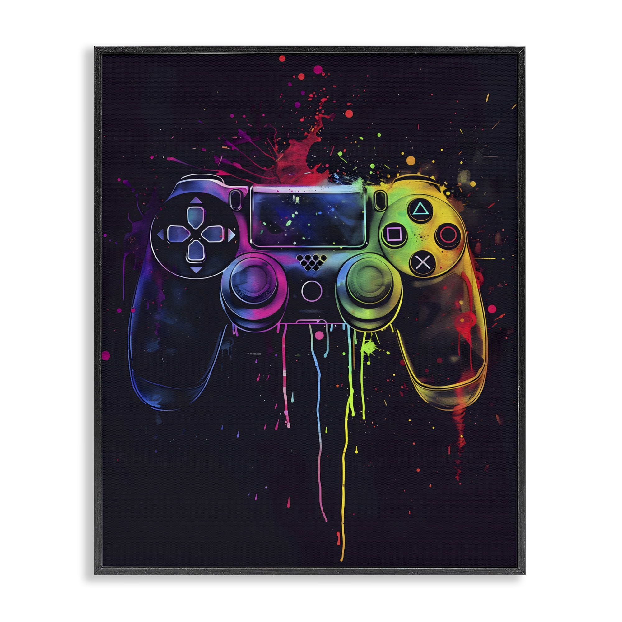Stupell Industries Rainbow Glow Gaming Controller Black Framed Giclee Art, design by Creative Studio