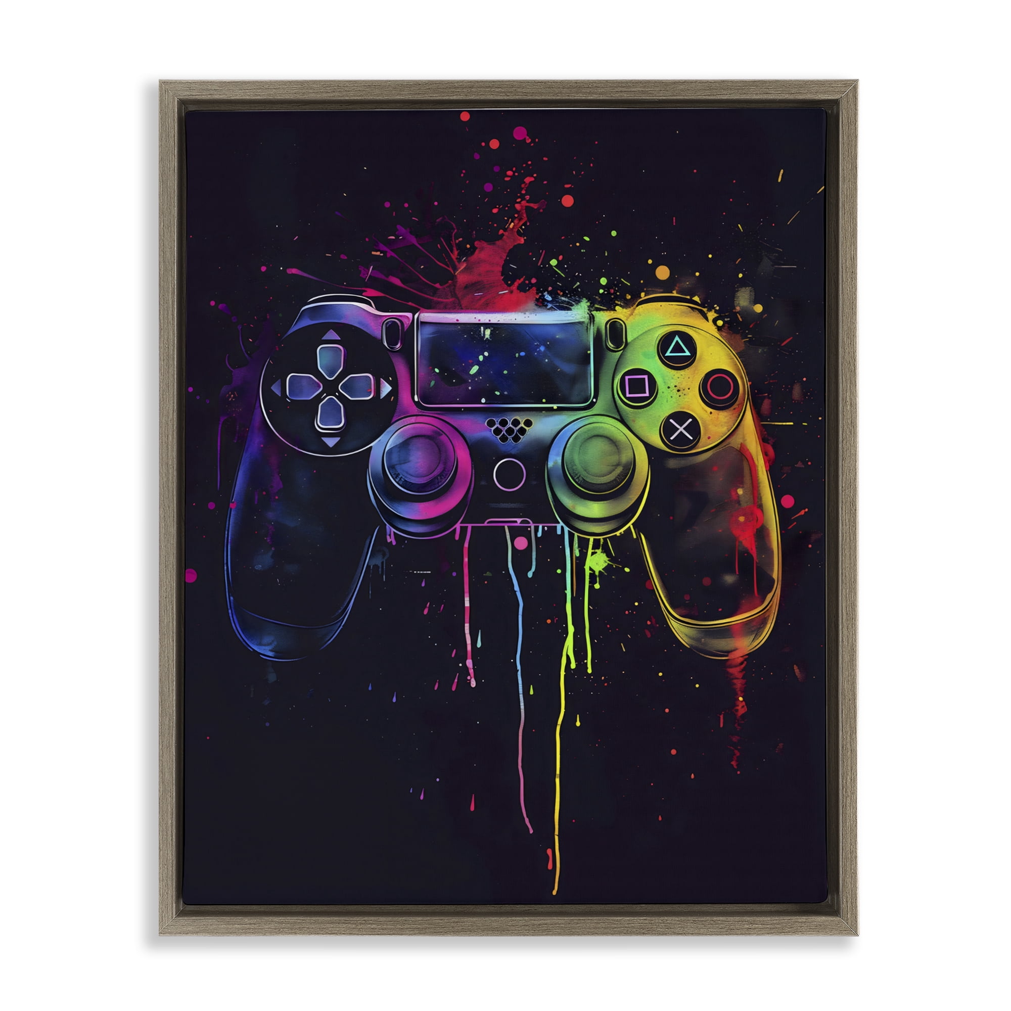 Stupell Industries Rainbow Glow Gaming Controller Brown Framed Floater Canvas Wall Art, design by Creative Studio
