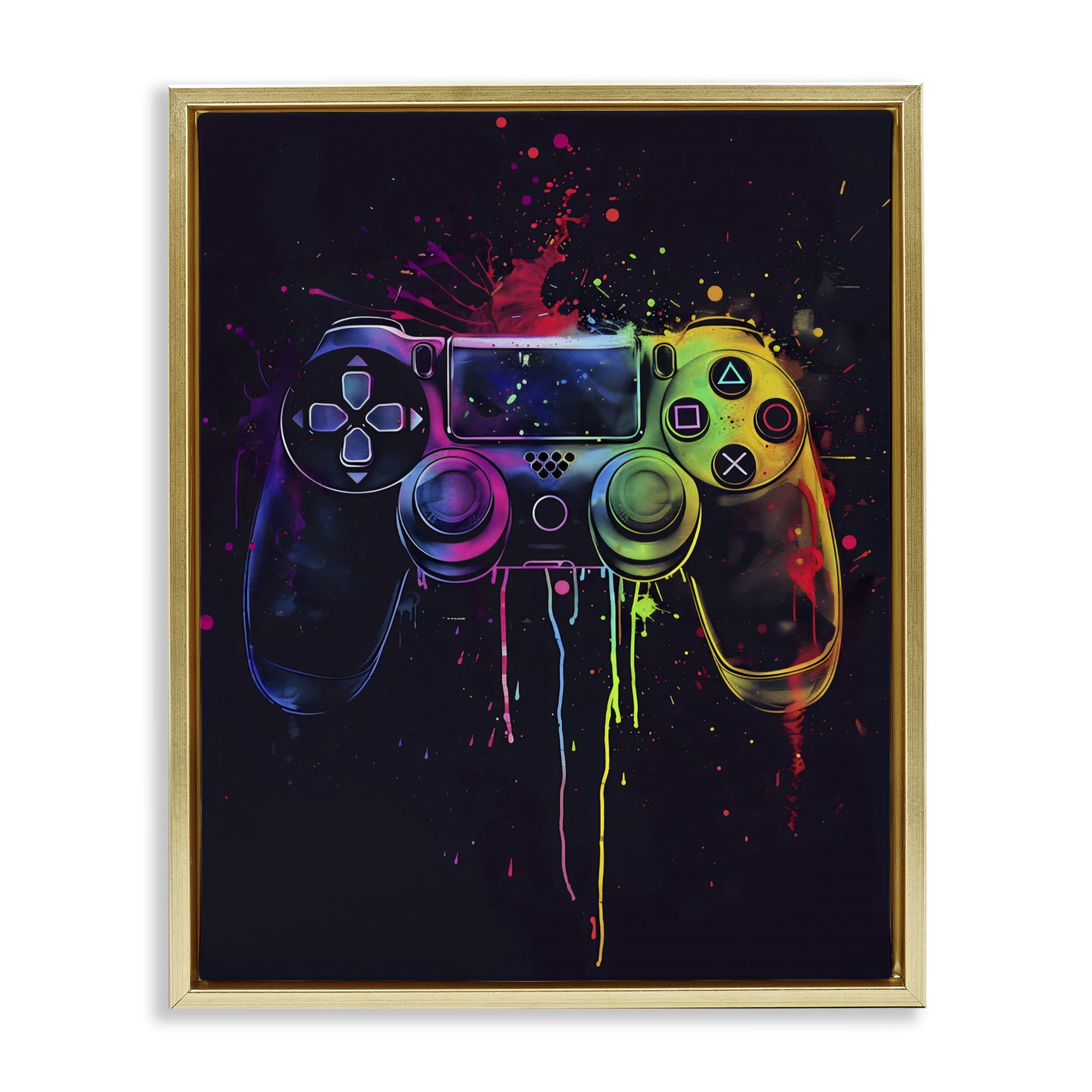 Stupell Industries Rainbow Glow Gaming Controller Gold Framed Floater Canvas Wall Art, design by Creative Studio