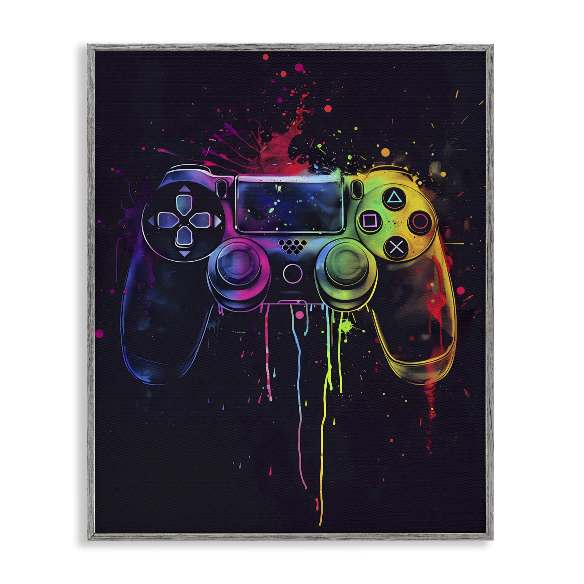 Stupell Industries Rainbow Glow Gaming Controller Gray Framed Giclee Art, design by Creative Studio