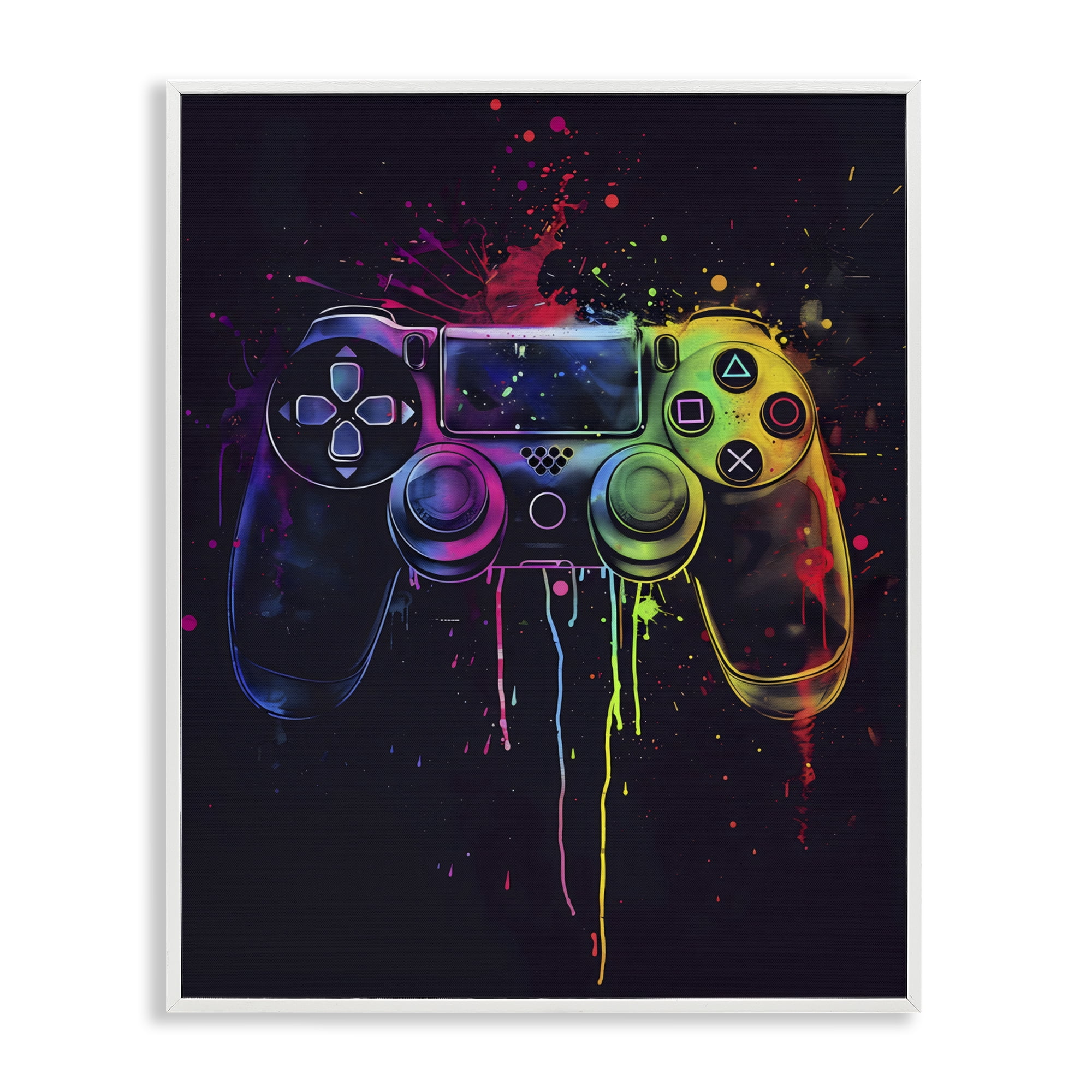 Stupell Industries Rainbow Glow Gaming Controller White Framed Giclee Art, design by Creative Studio