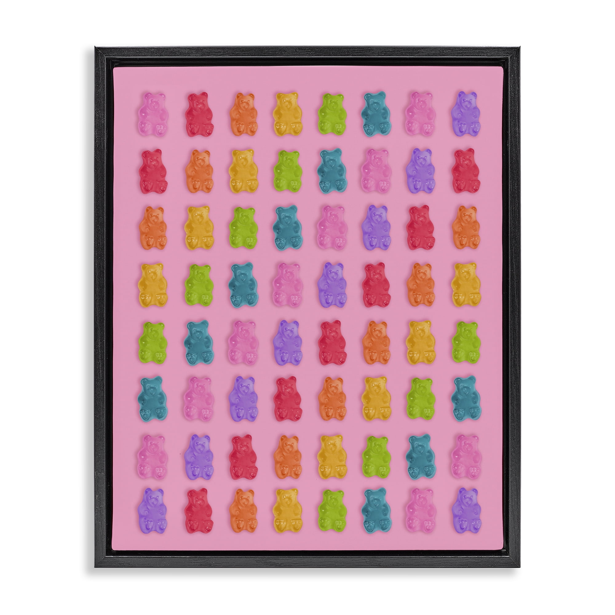 Stupell Industries Rainbow Gummy Bear Candies Black Framed Floater Canvas Wall Art, design by LISH Creative