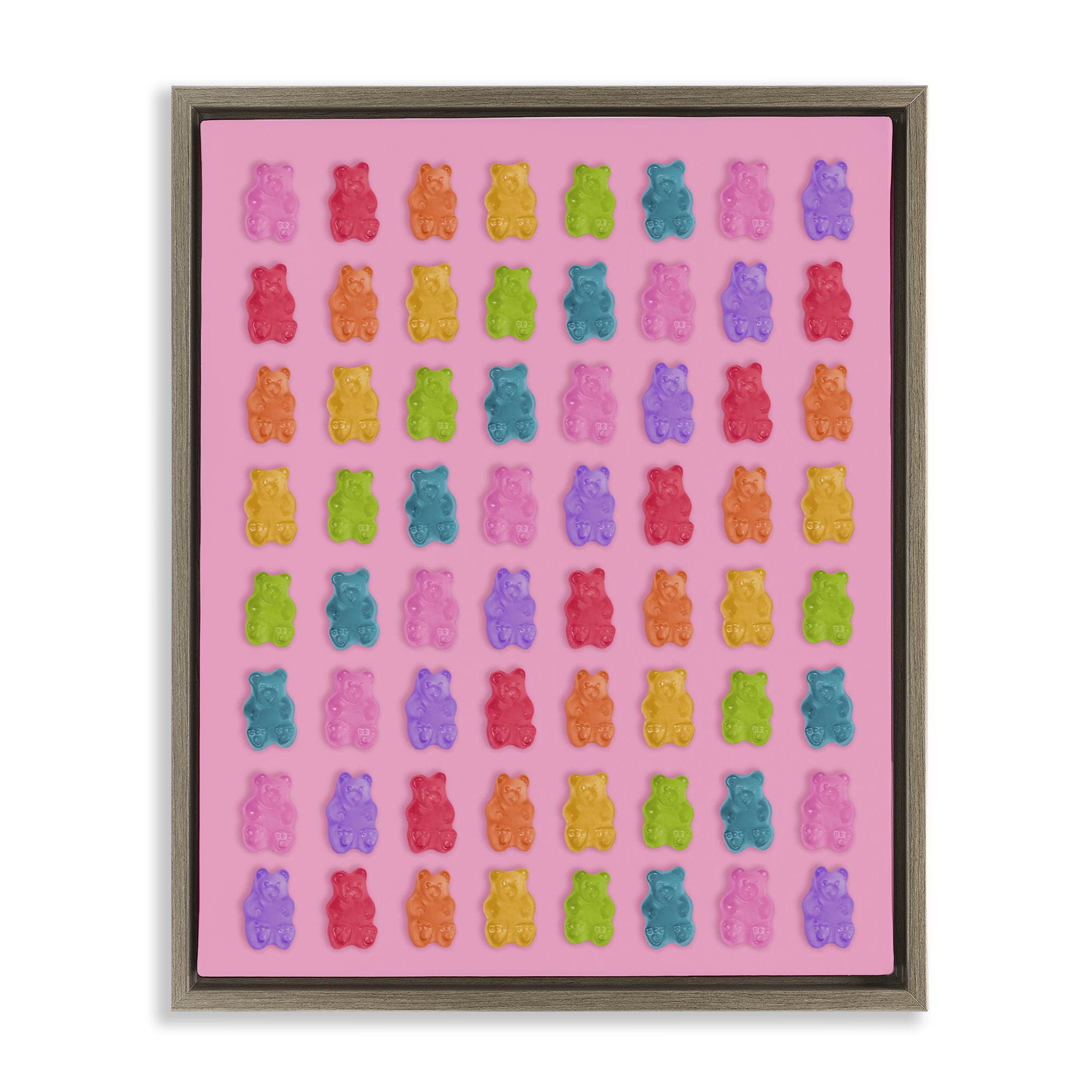Stupell Industries Rainbow Gummy Bear Candies Brown Framed Floater Canvas Wall Art, design by LISH Creative