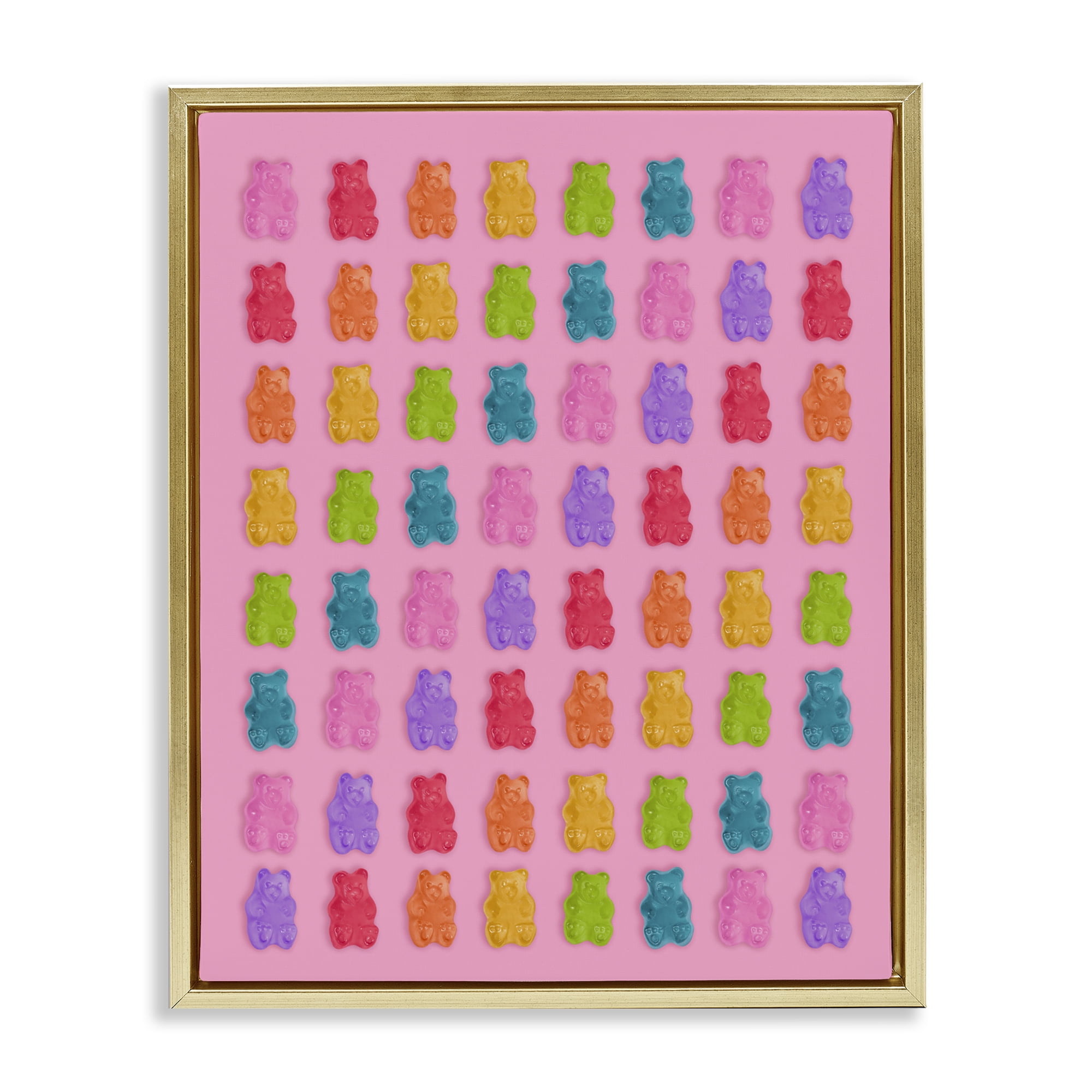 Stupell Industries Rainbow Gummy Bear Candies Gold Framed Floater Canvas Wall Art, design by LISH Creative