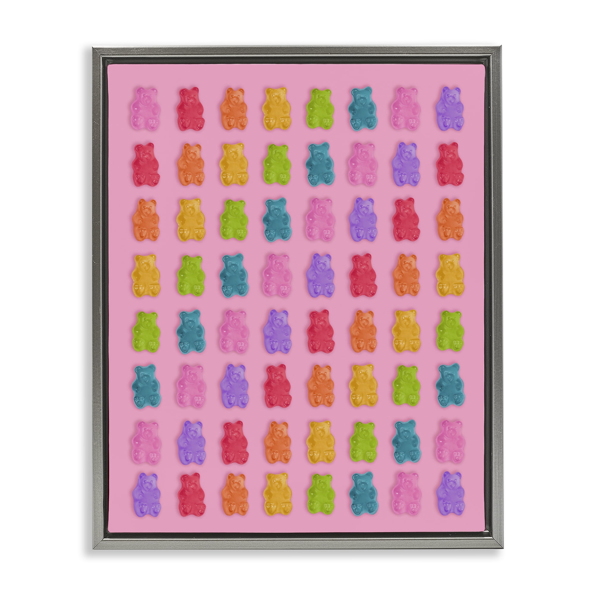 Stupell Industries Rainbow Gummy Bear Candies Gray Framed Floater Canvas Wall Art, design by LISH Creative