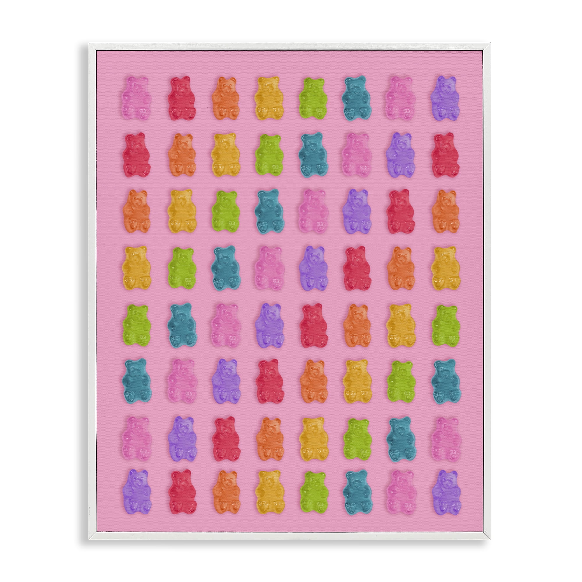 Stupell Industries Rainbow Gummy Bear Candies White Framed Giclee Art, design by LISH Creative